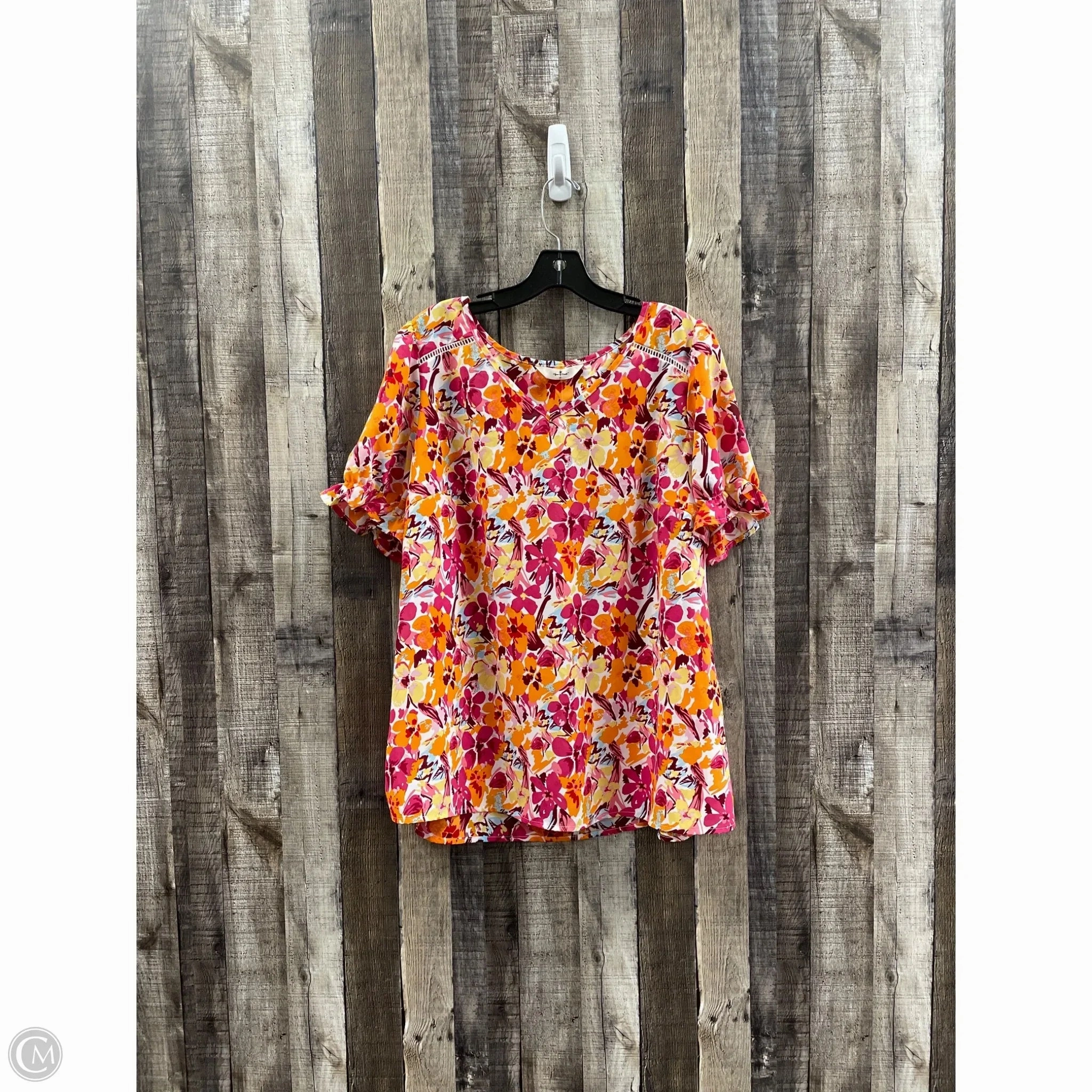 Fresh Comfort Style Adult sophistication Top Short Sleeve By Agnes Orinda In Floral Print, Size: 2x
