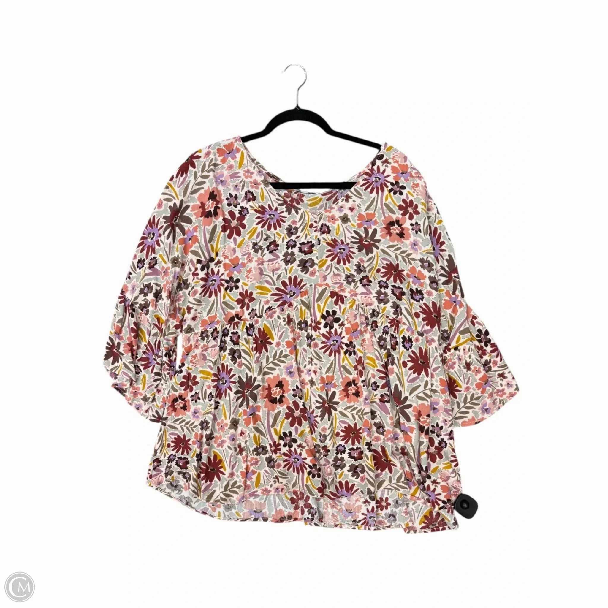 Sporty Comfort Fit Top Short Sleeve By Andree By Unit In Floral Print, Size: 1x