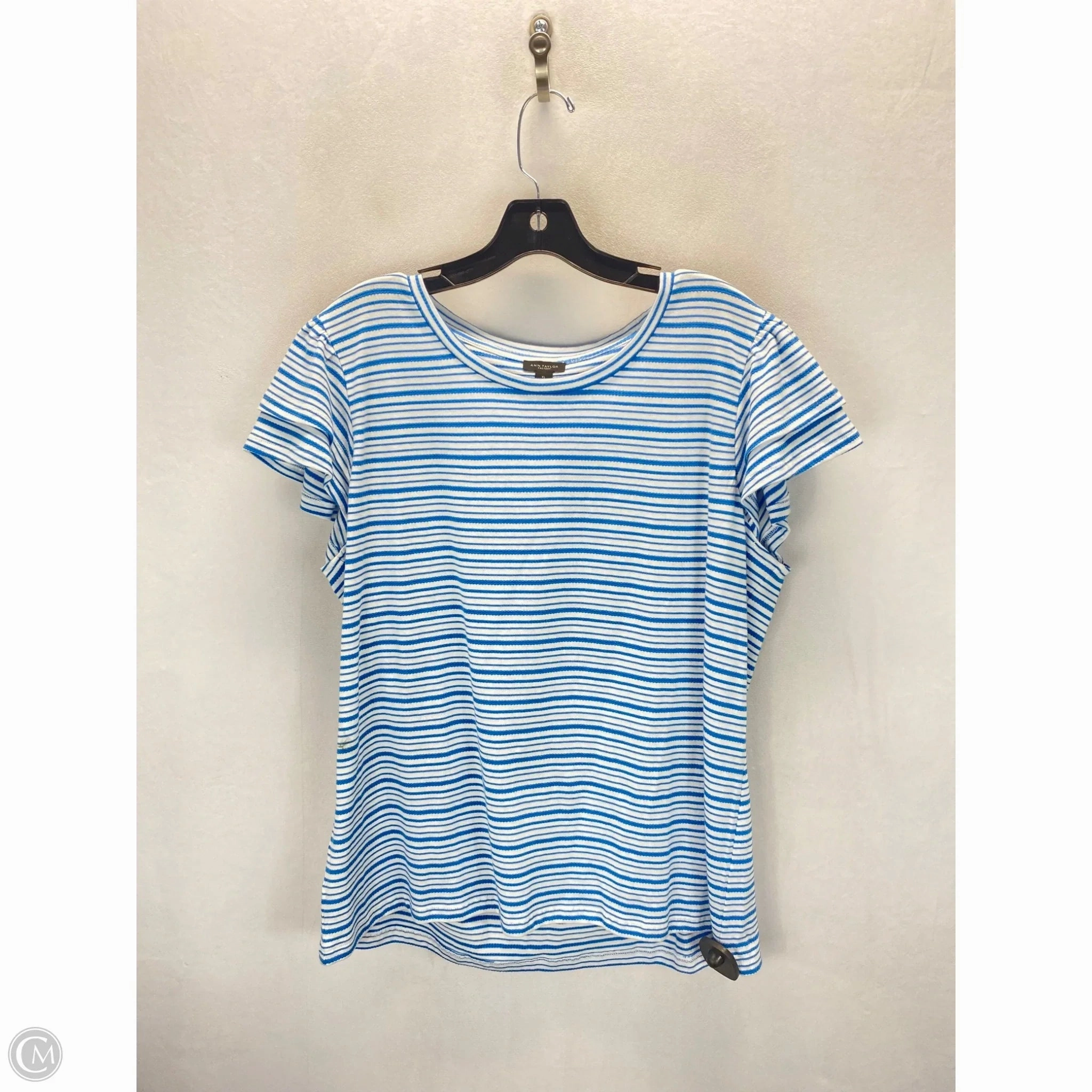Top Short Sleeve By Ann Taylor In Blue & White, Size: Xl Easy-to-Match