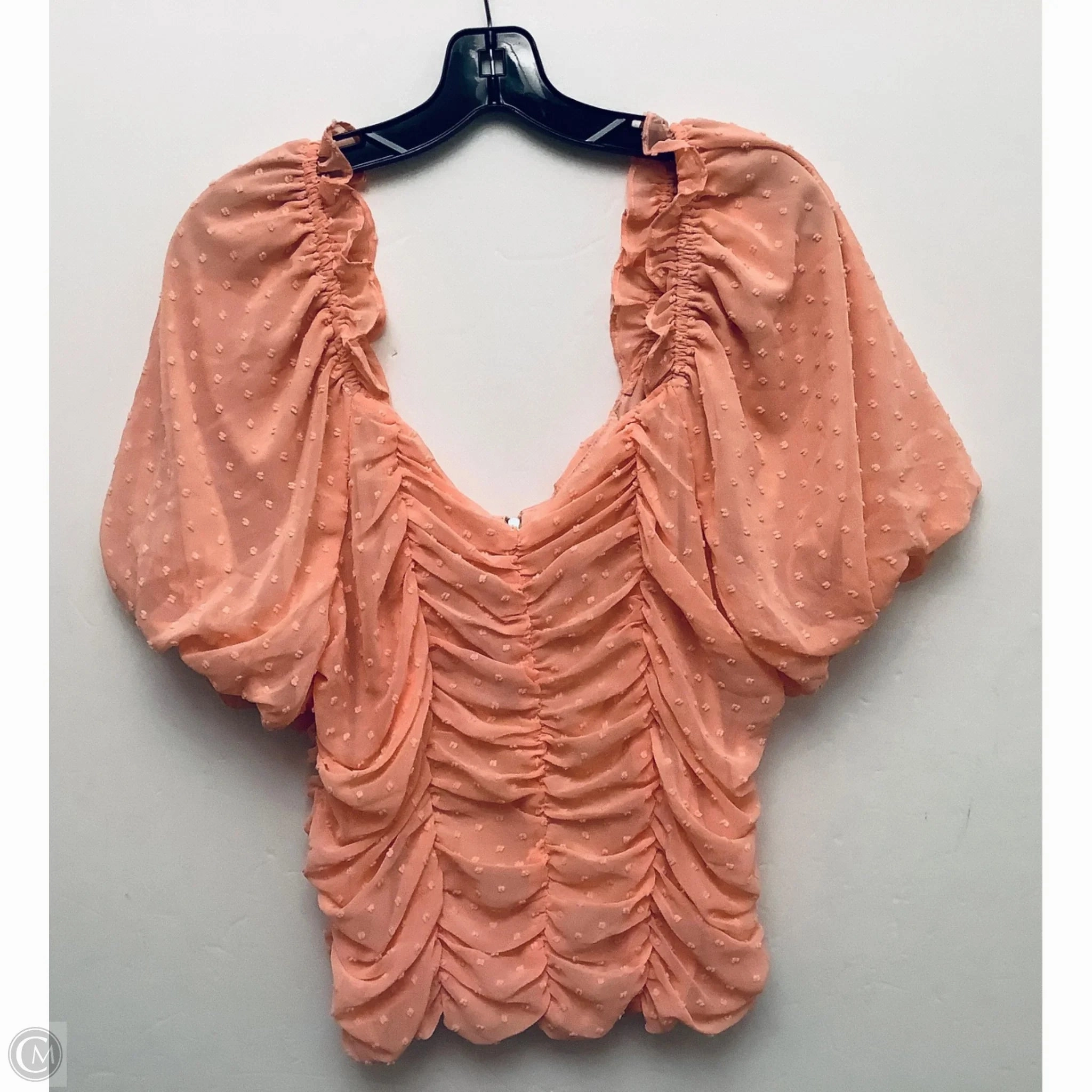 Top Short Sleeve By Ashley Stewart In Peach, Size: 2x Chic Look Ruffled edges