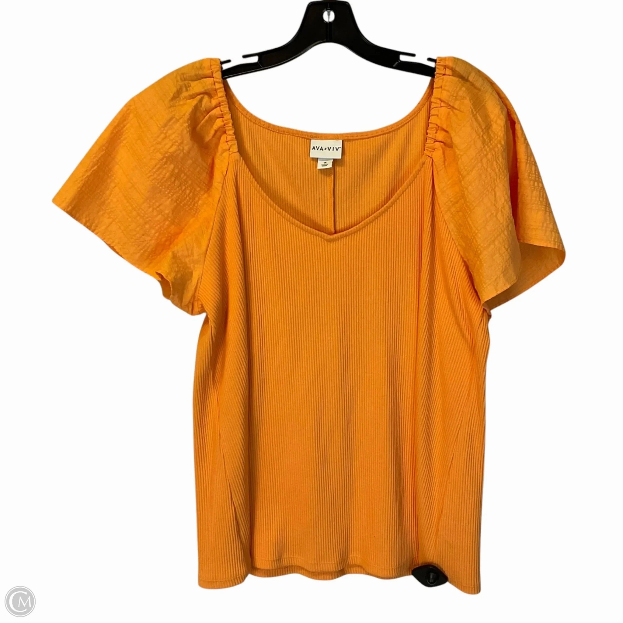 Top Short Sleeve By Ava & Viv In Orange, Size: 1x All-Day Comfort Wear V neck elegance
