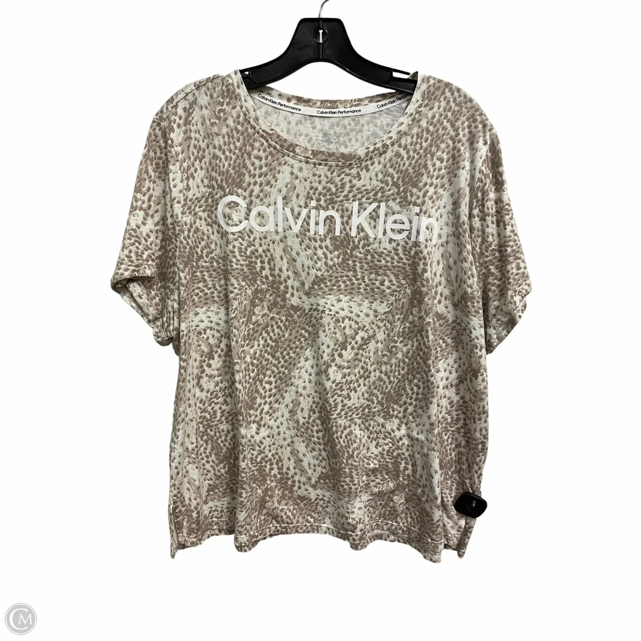 Non Iron Fabric LayeredSleeveConstruction Top Short Sleeve By Calvin Klein In Animal Print, Size: 2x