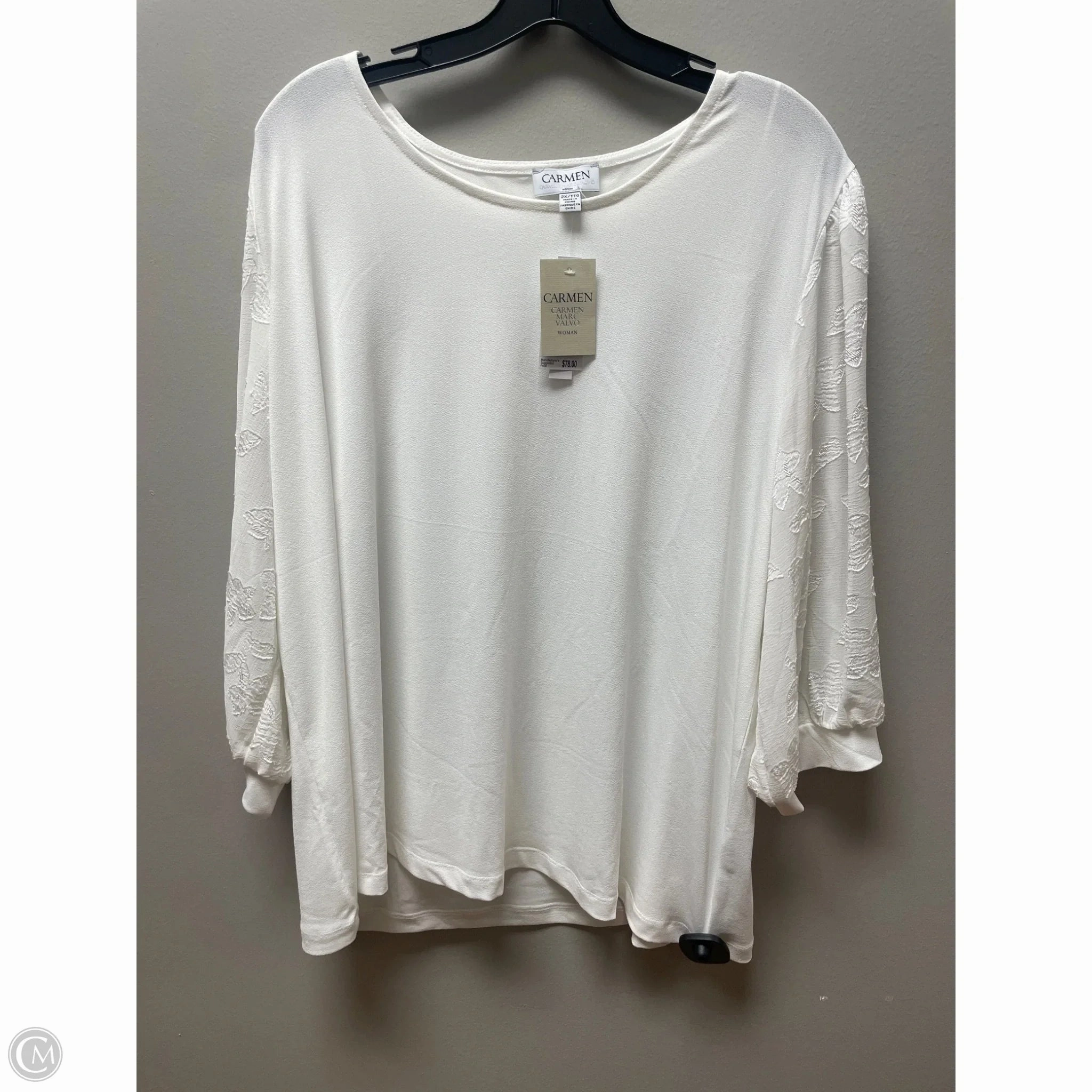 Cozy Wear Design Stretchy Fit Top Short Sleeve By Carmen By Carmen Marc Valvo In White, Size: 2x
