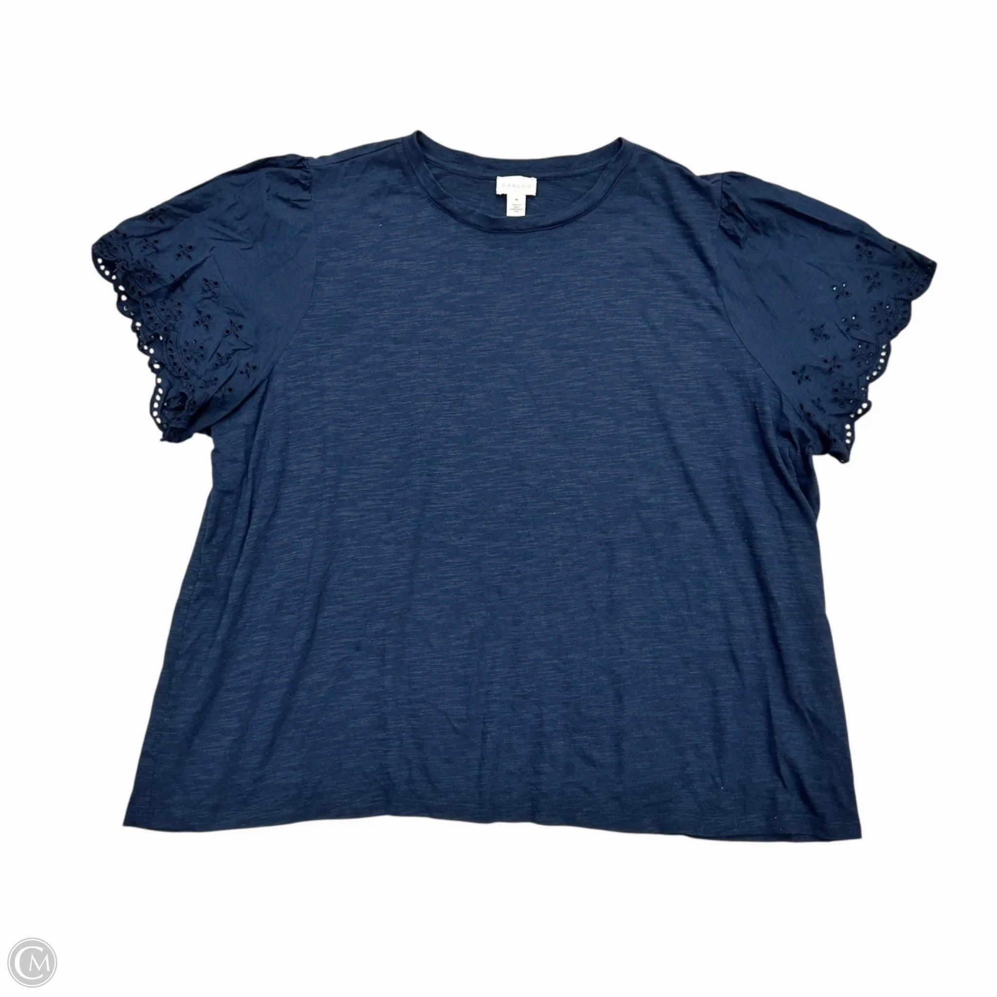 WrinkleResistant Ribbed Collar Design Top Short Sleeve By Caslon In Navy, Size: 4x