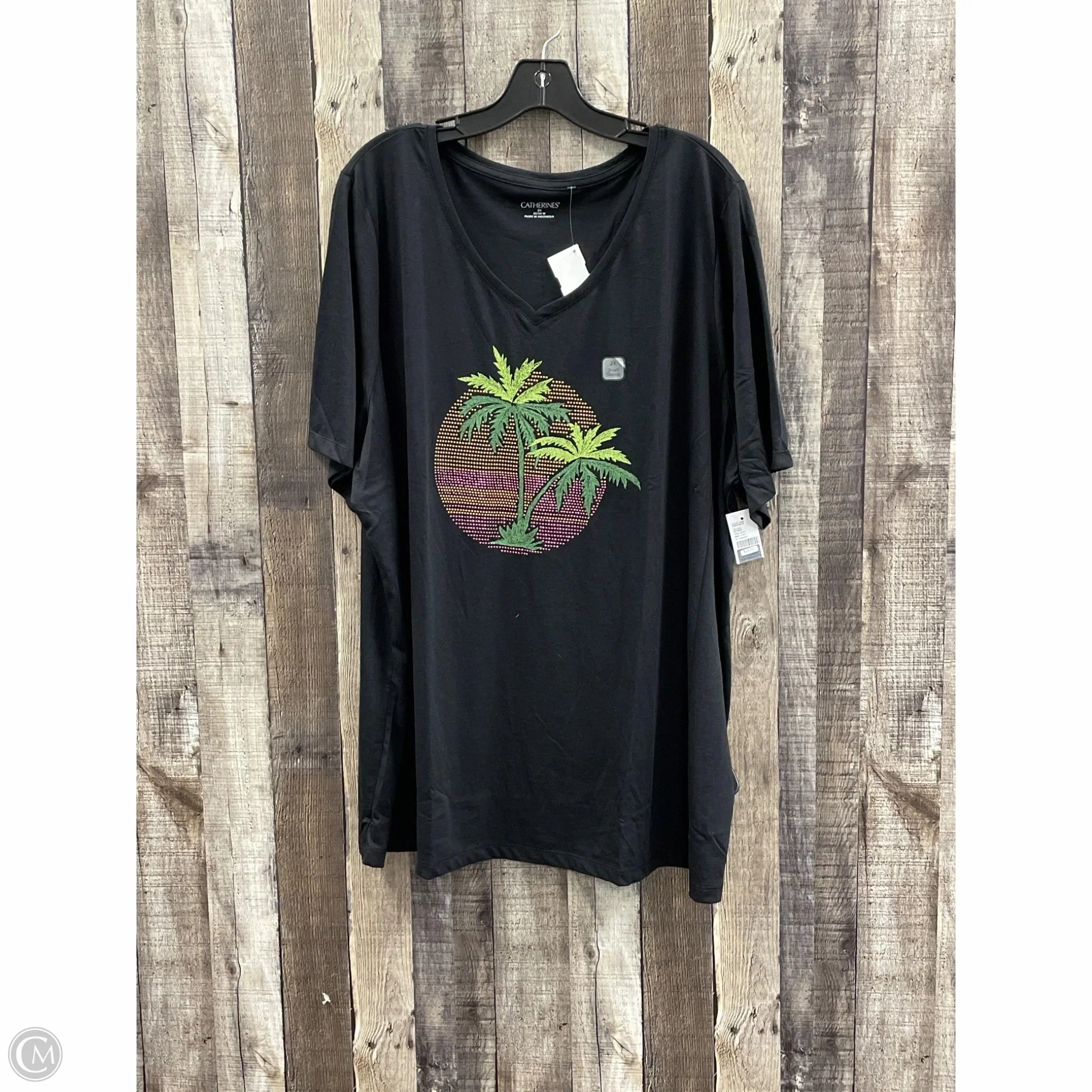 Adjustable Fit Contrast Inner Binding Top Short Sleeve By Catherines In Black, Size: 2x