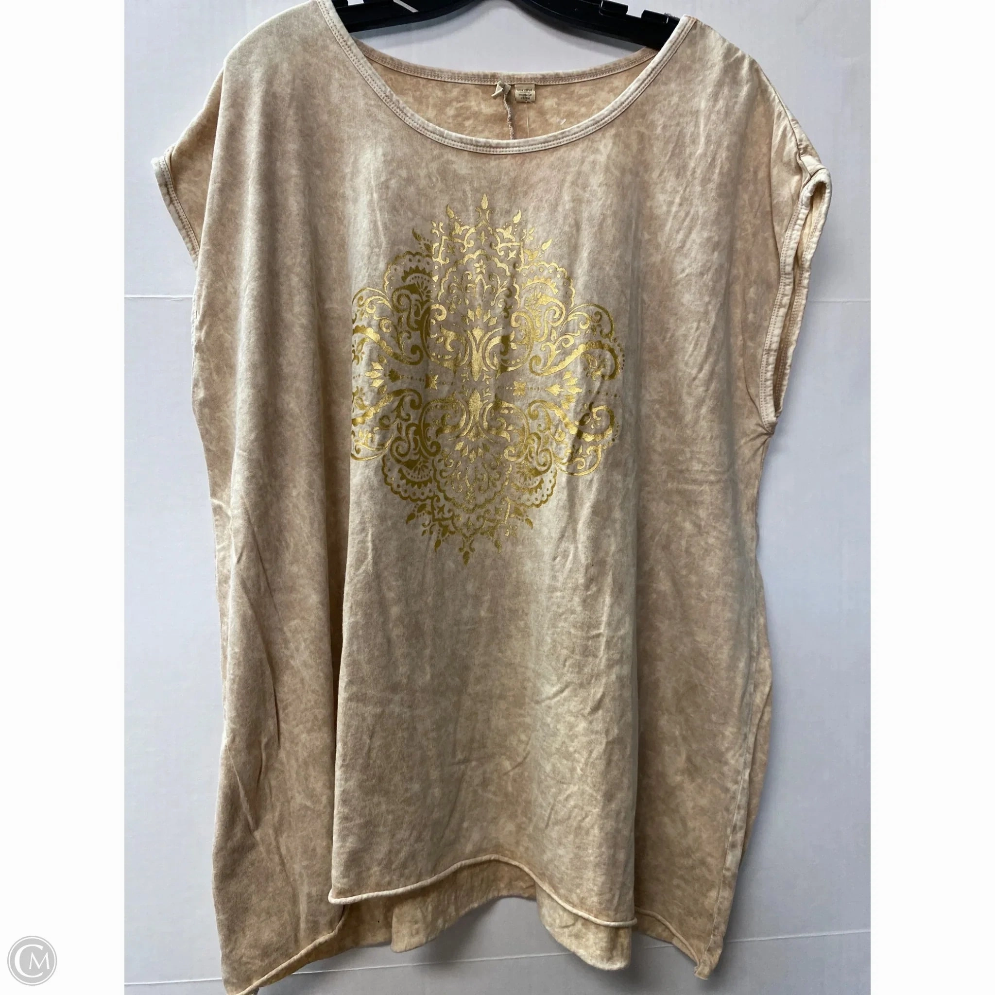 Top Short Sleeve By Cato In Beige, Size: 1x Ruffled edges