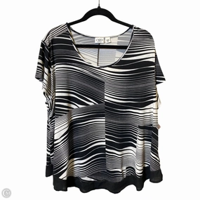 Easy Care Material Trendy Top Top Short Sleeve By Cato In Black & Cream, Size: 2x