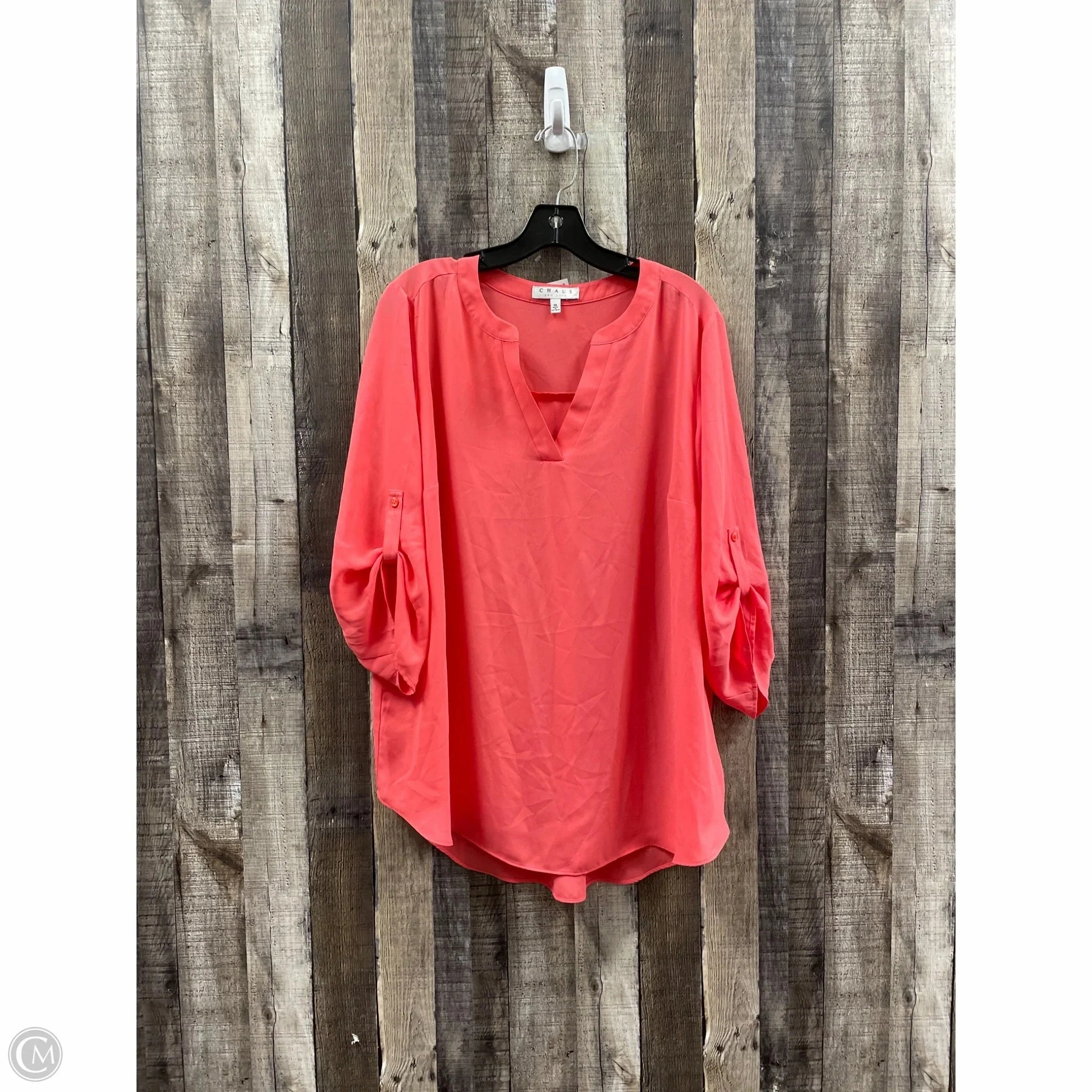 Top Short Sleeve By Chaus In Coral, Size: 1x stain resistant coating