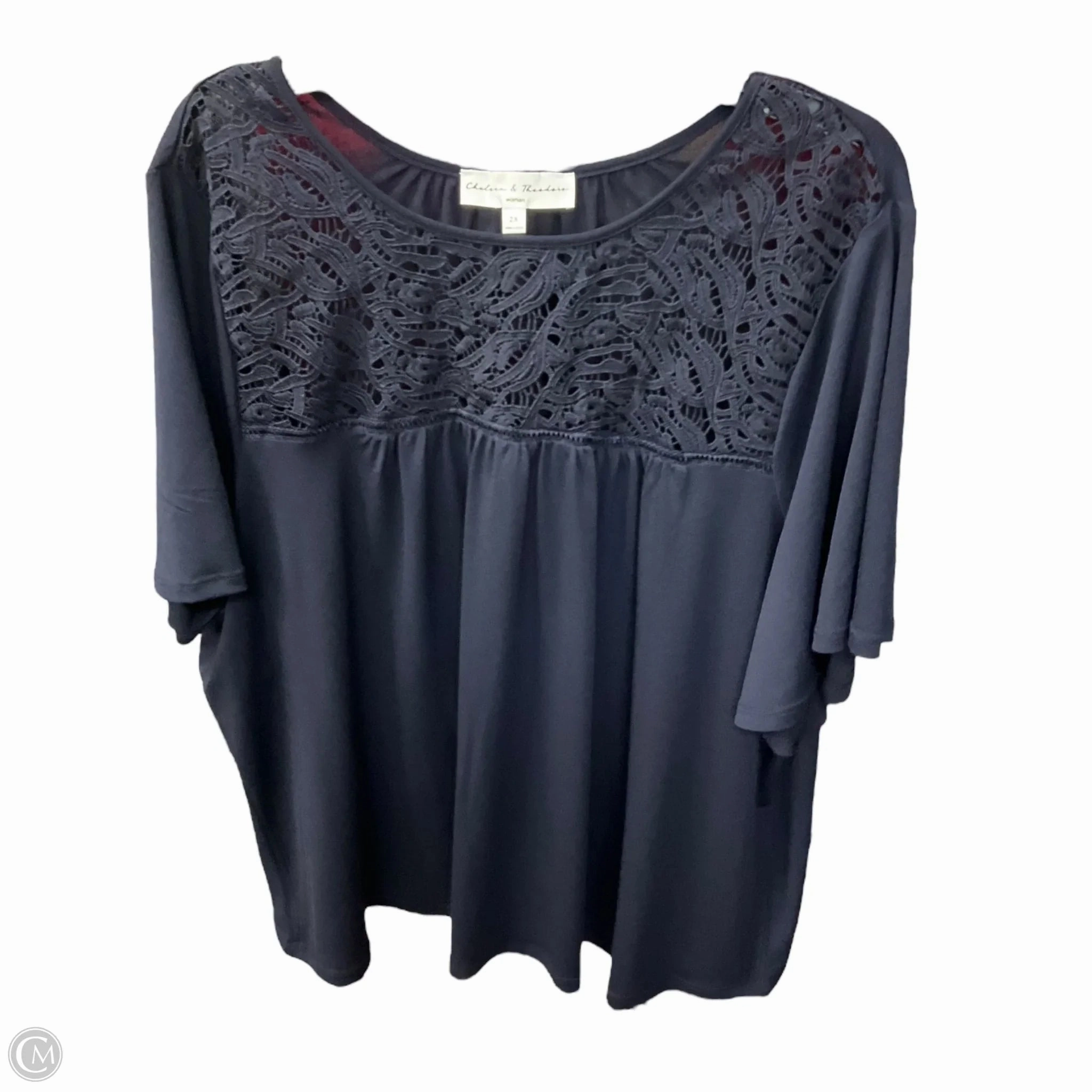Stylish Casual Top Short Sleeve By Chelsea And Theodore In Navy, Size: 2x