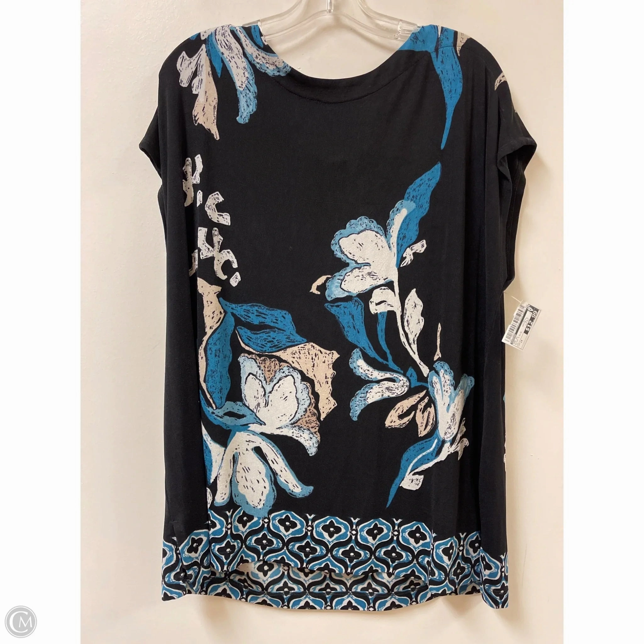 Top Short Sleeve By Chicos In Black & Blue, Size: 1x AllDay Comfort