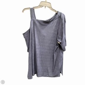 Midweight Knit Silk combination Top Short Sleeve By Chicos In Navy, Size: 3x