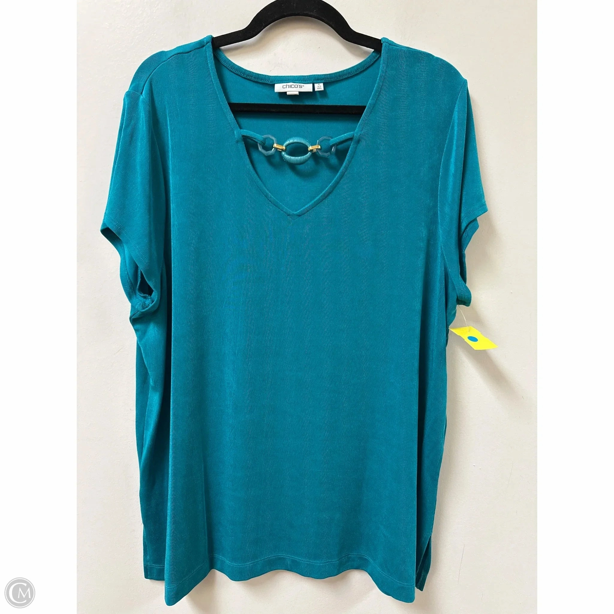Performance Comfort LayeringFriendly Top Short Sleeve By Chicos In Teal, Size: 1x