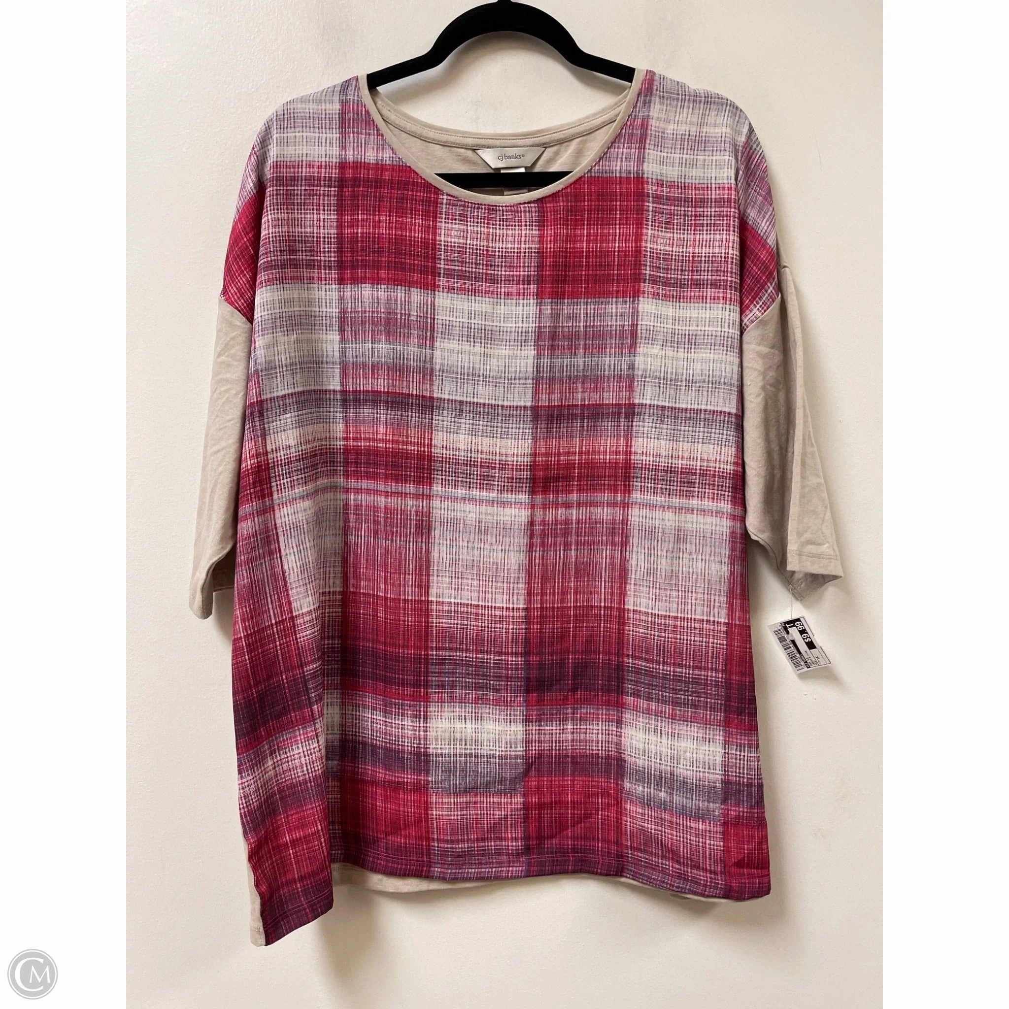 Outdoor Style Trend Top Short Sleeve By Cj Banks In Cream & Pink, Size: 1x
