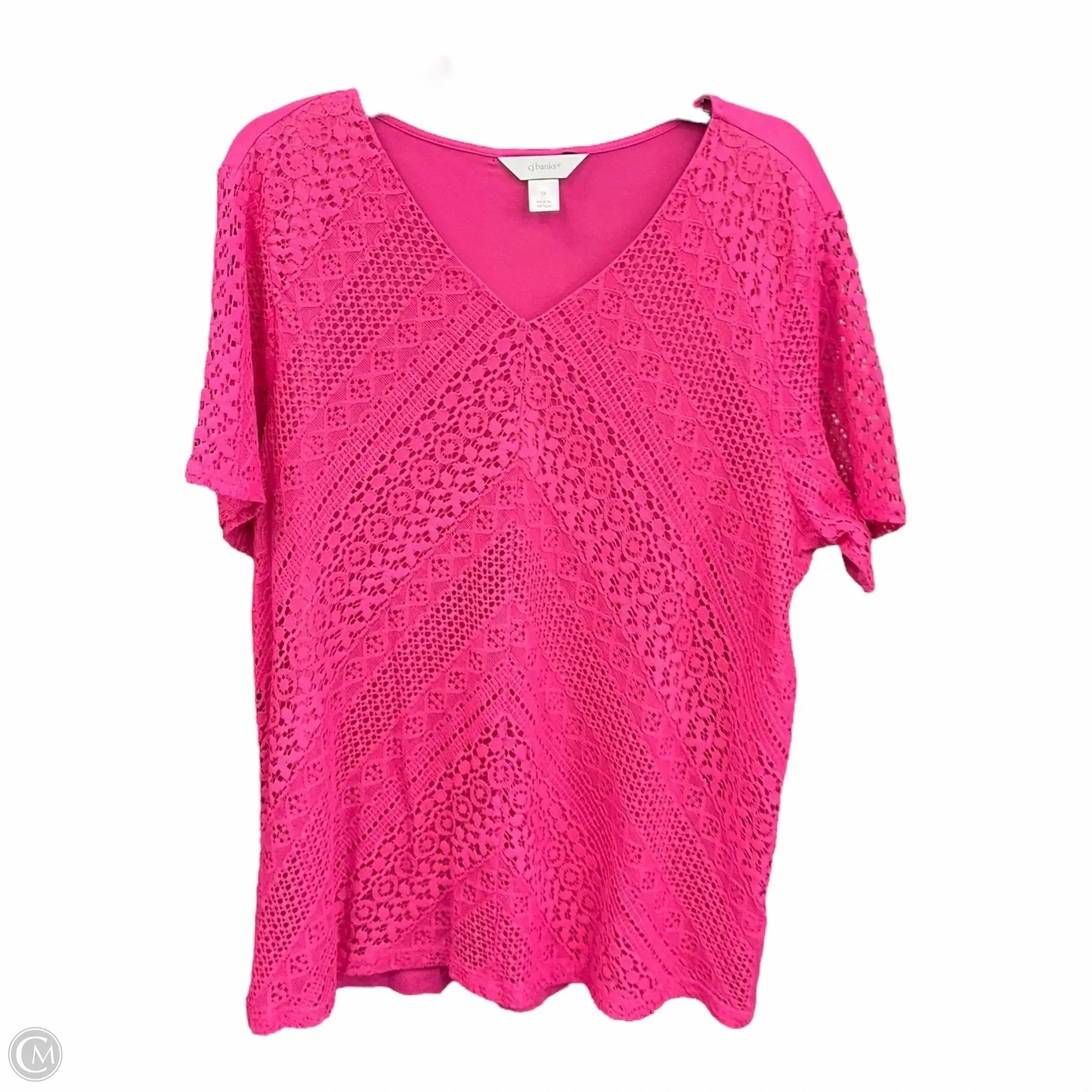 Top Short Sleeve By Cj Banks In Pink, Size: 1x Relaxed Smart Perfect Design