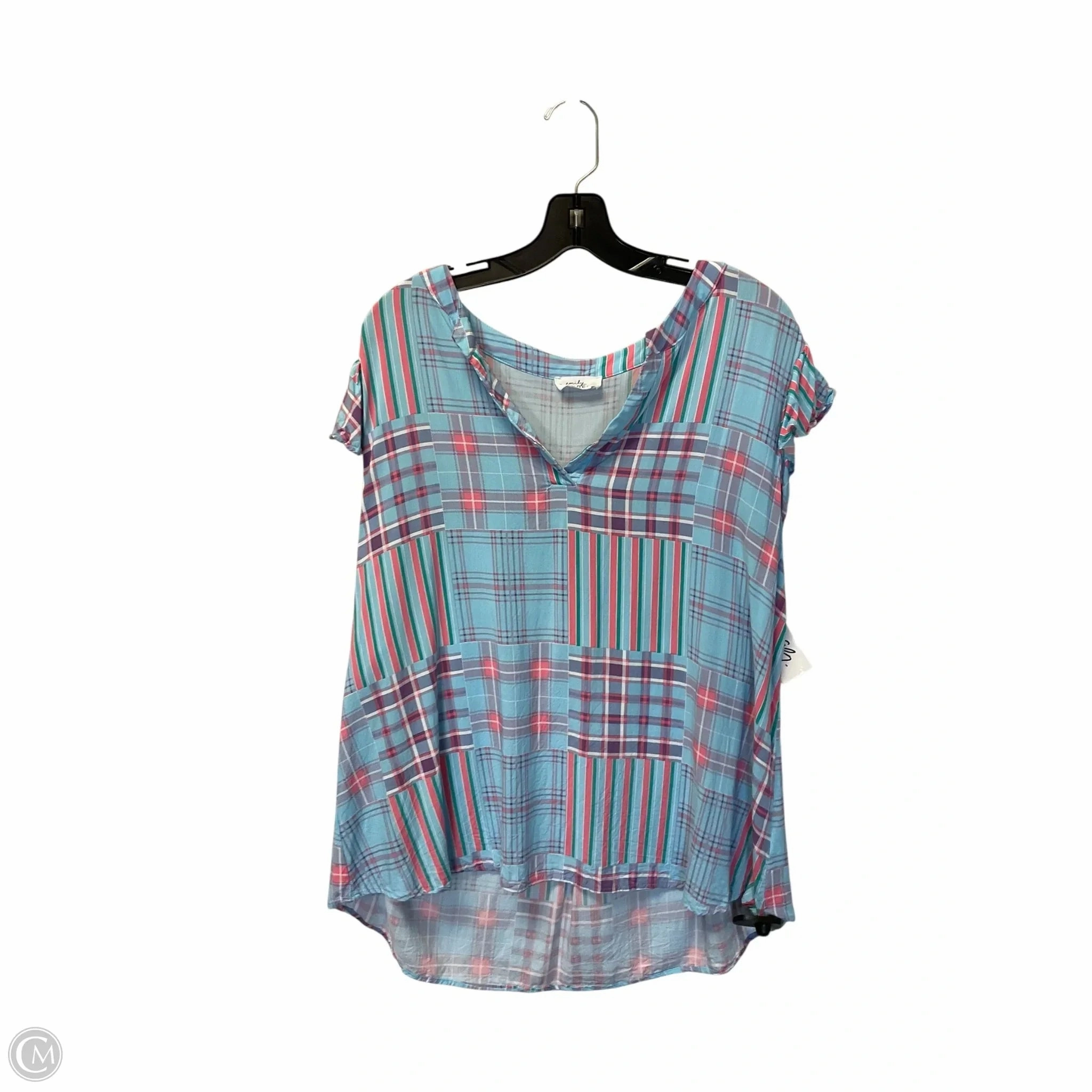 Simple Comfort Effortless Fit Top Short Sleeve By Clothes Mentor In Blue & Pink, Size: 1x