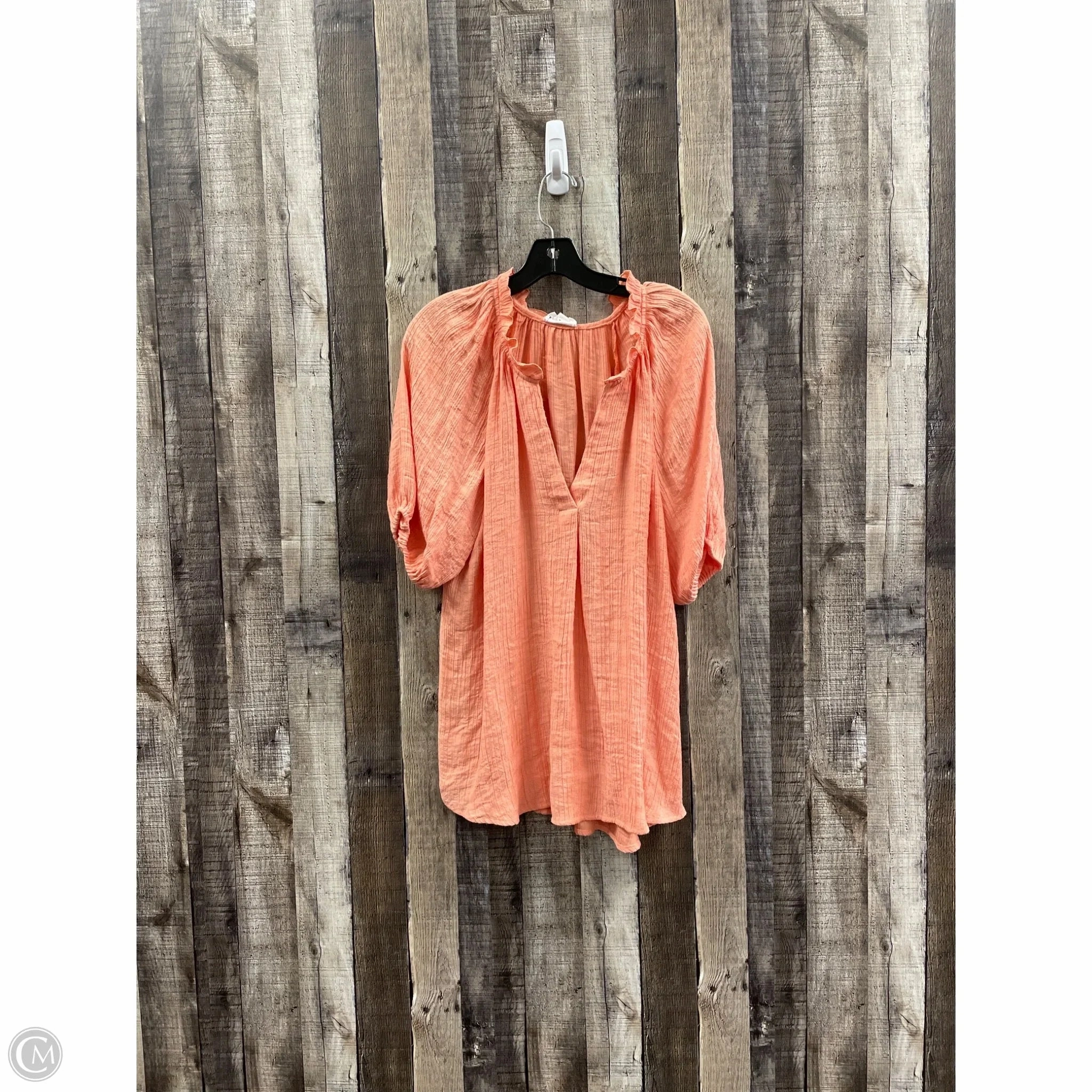 Top Short Sleeve By Cme In Peach, Size: 1x VintageWash
