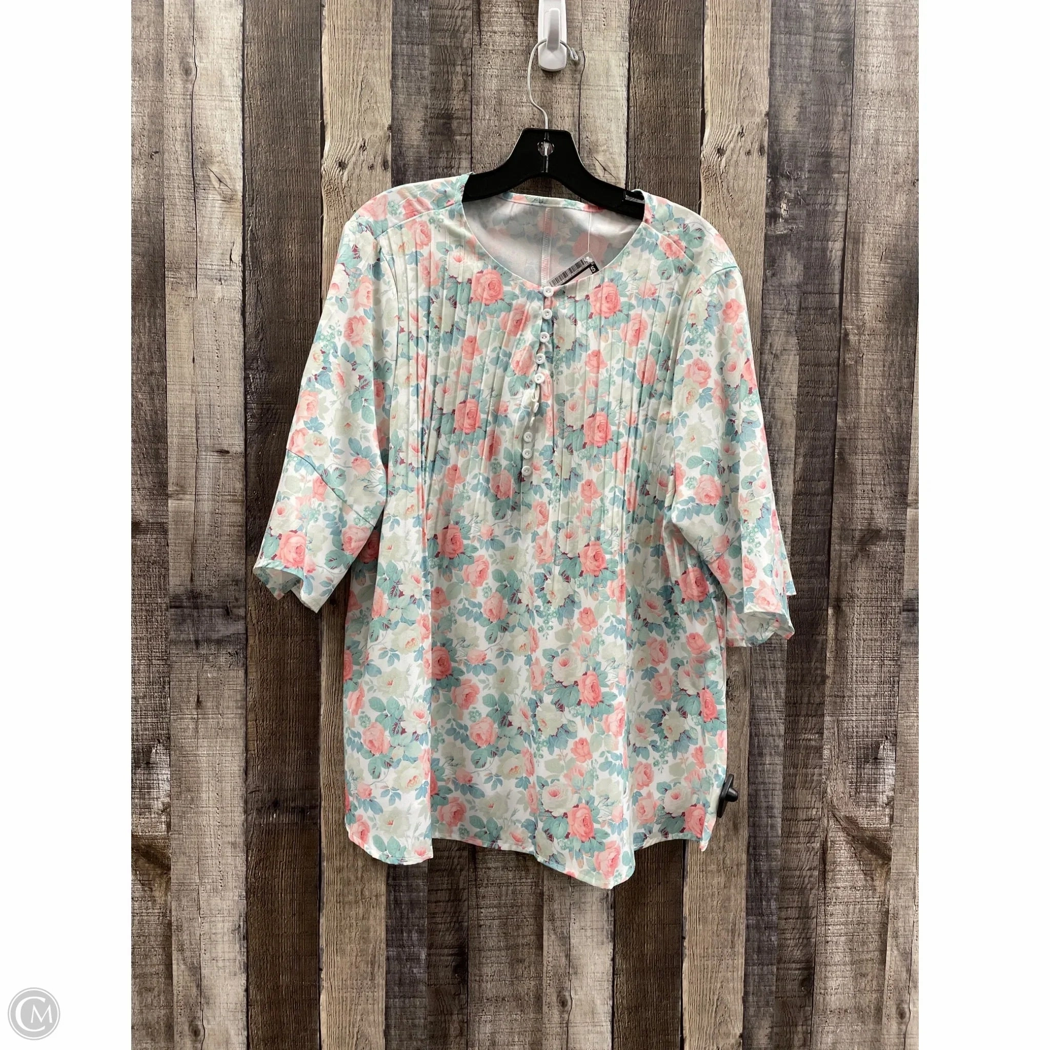 All-Weather Wear Double Stitched Seams Top Short Sleeve By Cmf In Floral Print, Size: 3x