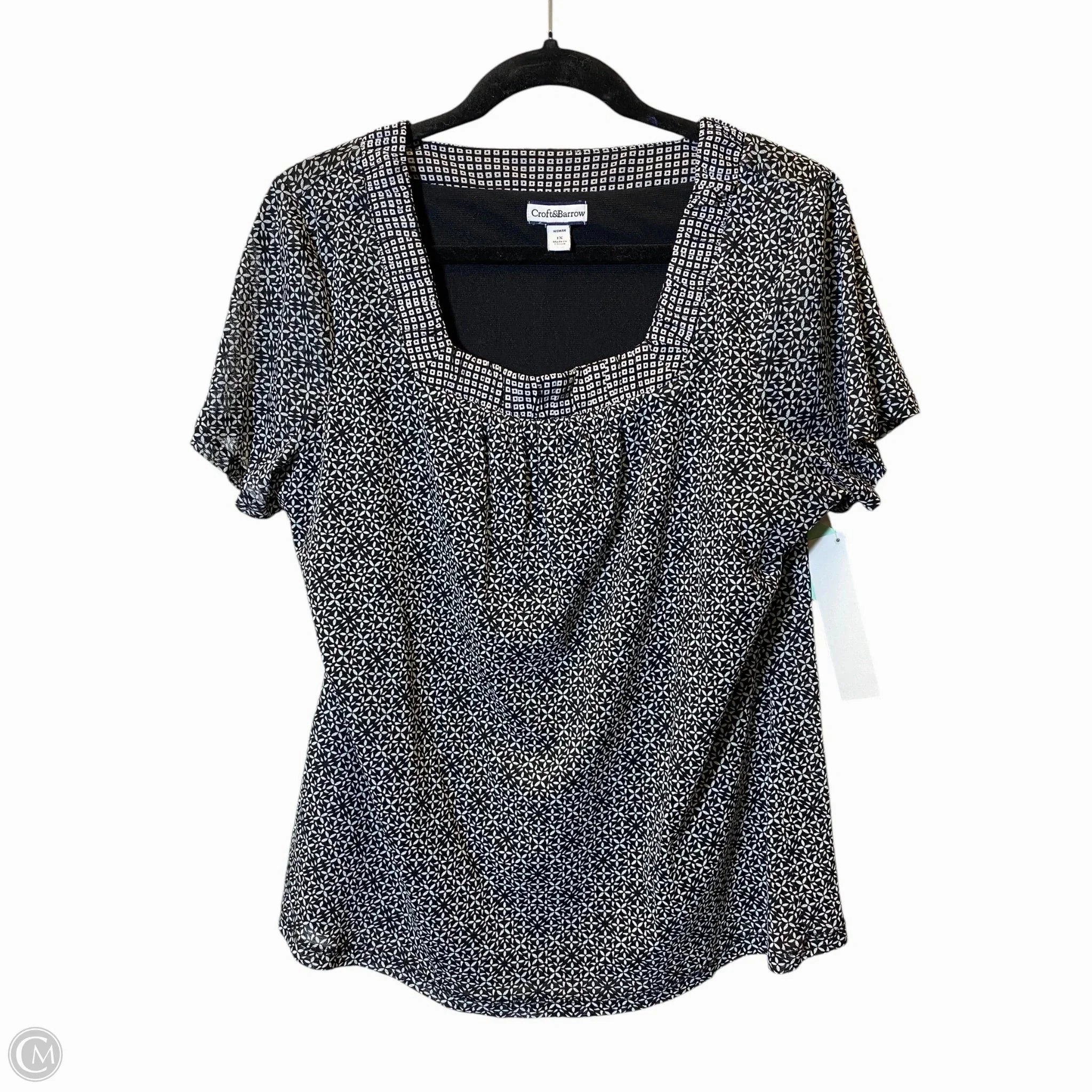 Top Short Sleeve By Croft And Barrow In Black & White, Size: 1x Heathered Fabric Classic Comfort