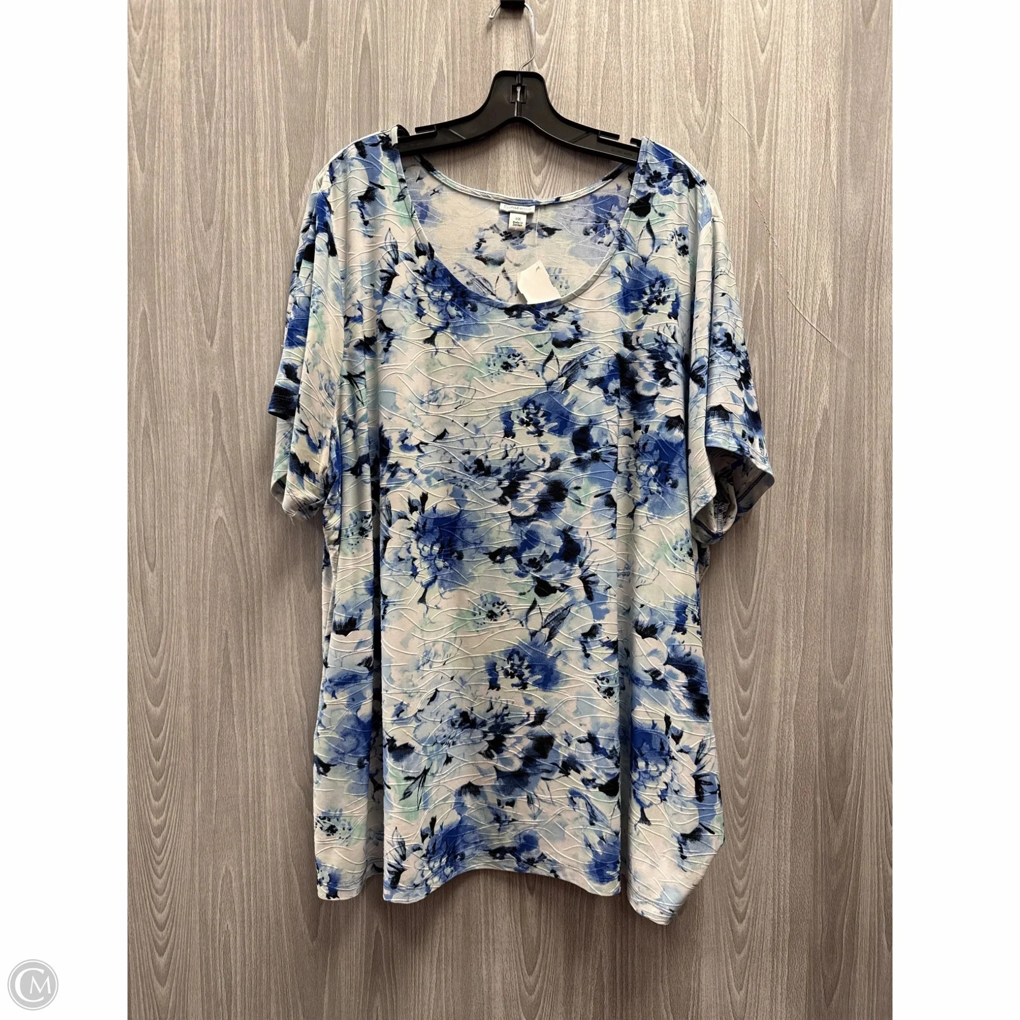 Trendy Fashion Easy Wear Option Top Short Sleeve By Croft And Barrow In Blue & White, Size: 3x