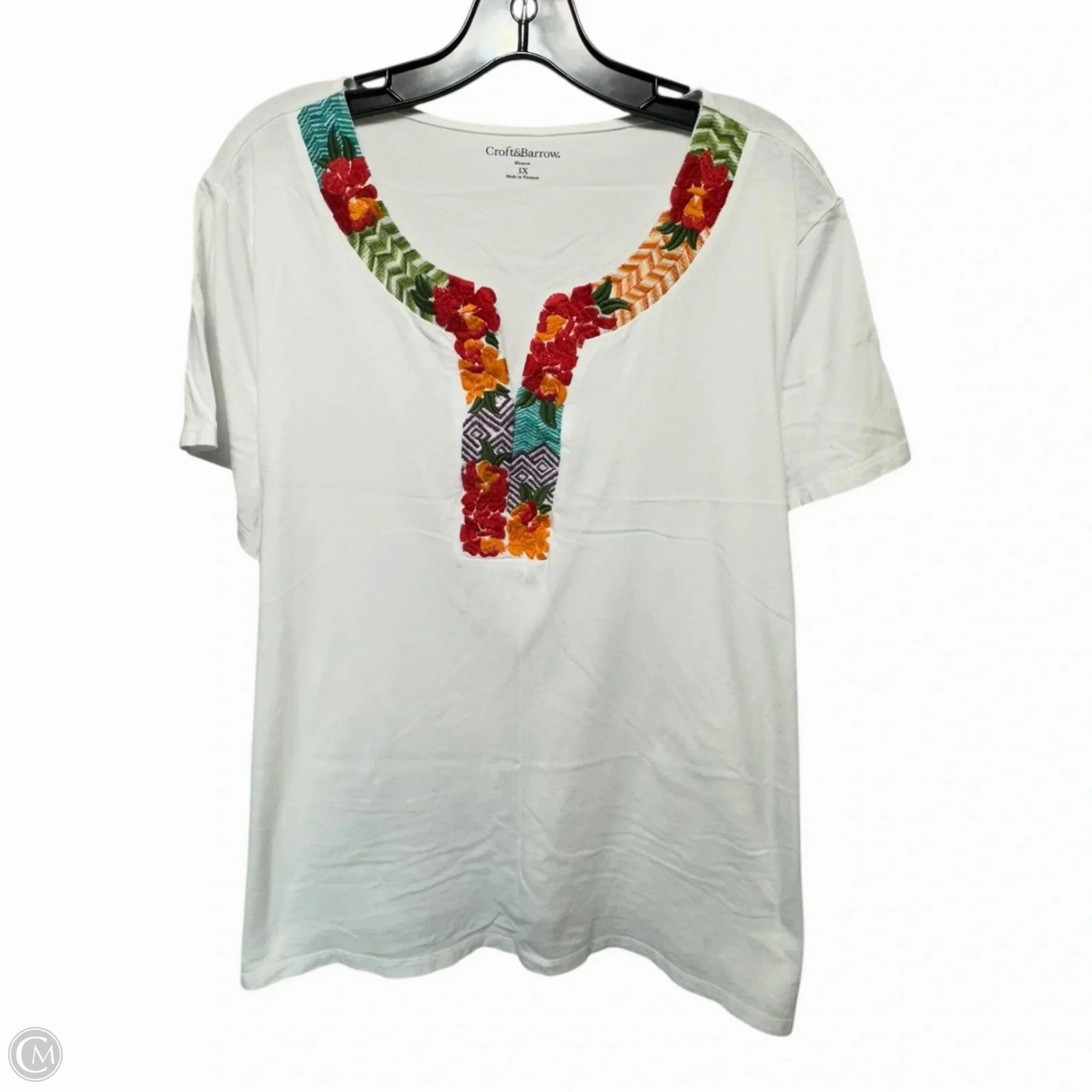 Lightweight Layer Top Short Sleeve By Croft And Barrow In Floral Print, Size: 3x