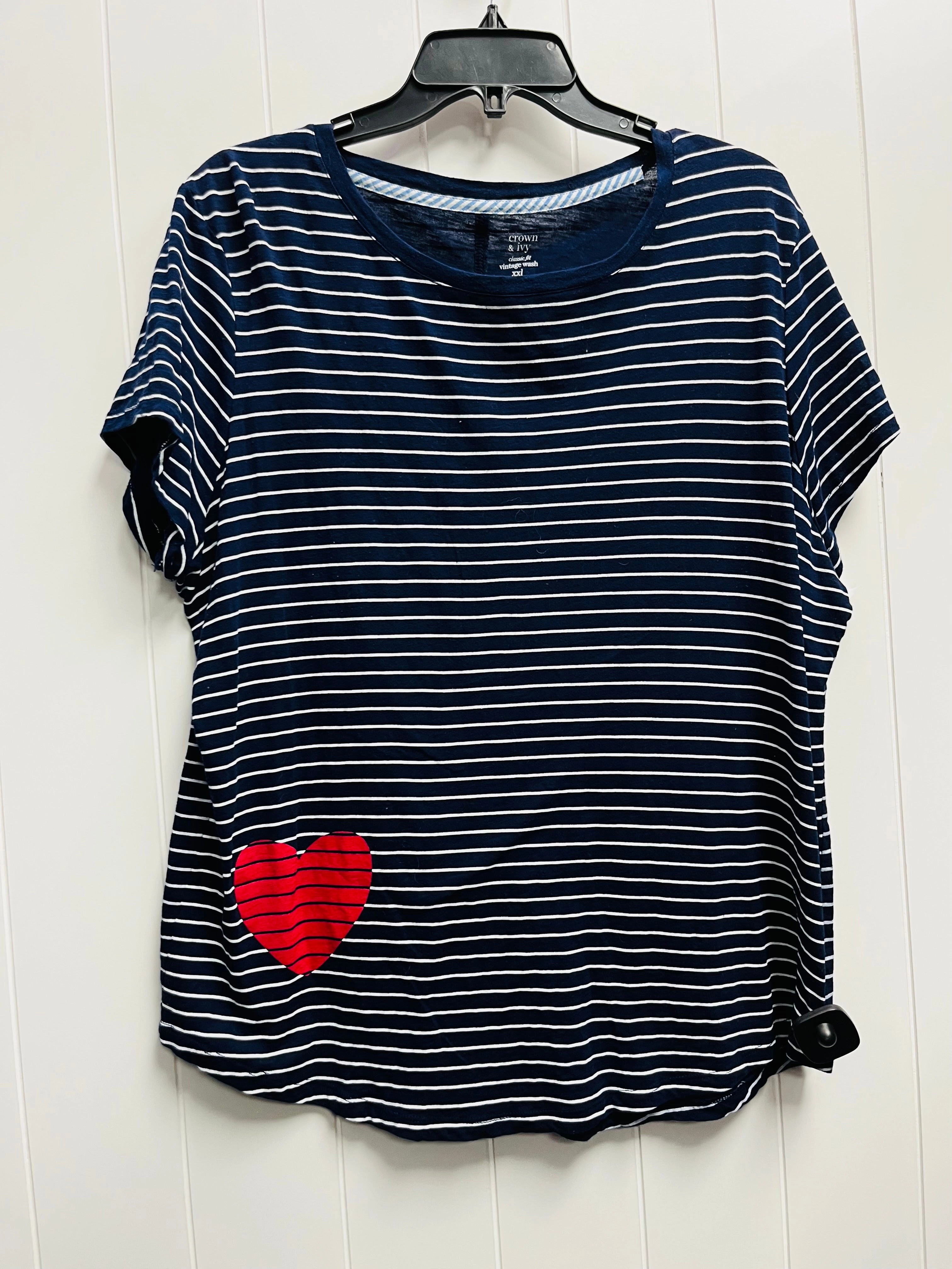 Easy Fit Wear Bold Look Top Short Sleeve By Crown And Ivy In Blue & White, Size: Xxl