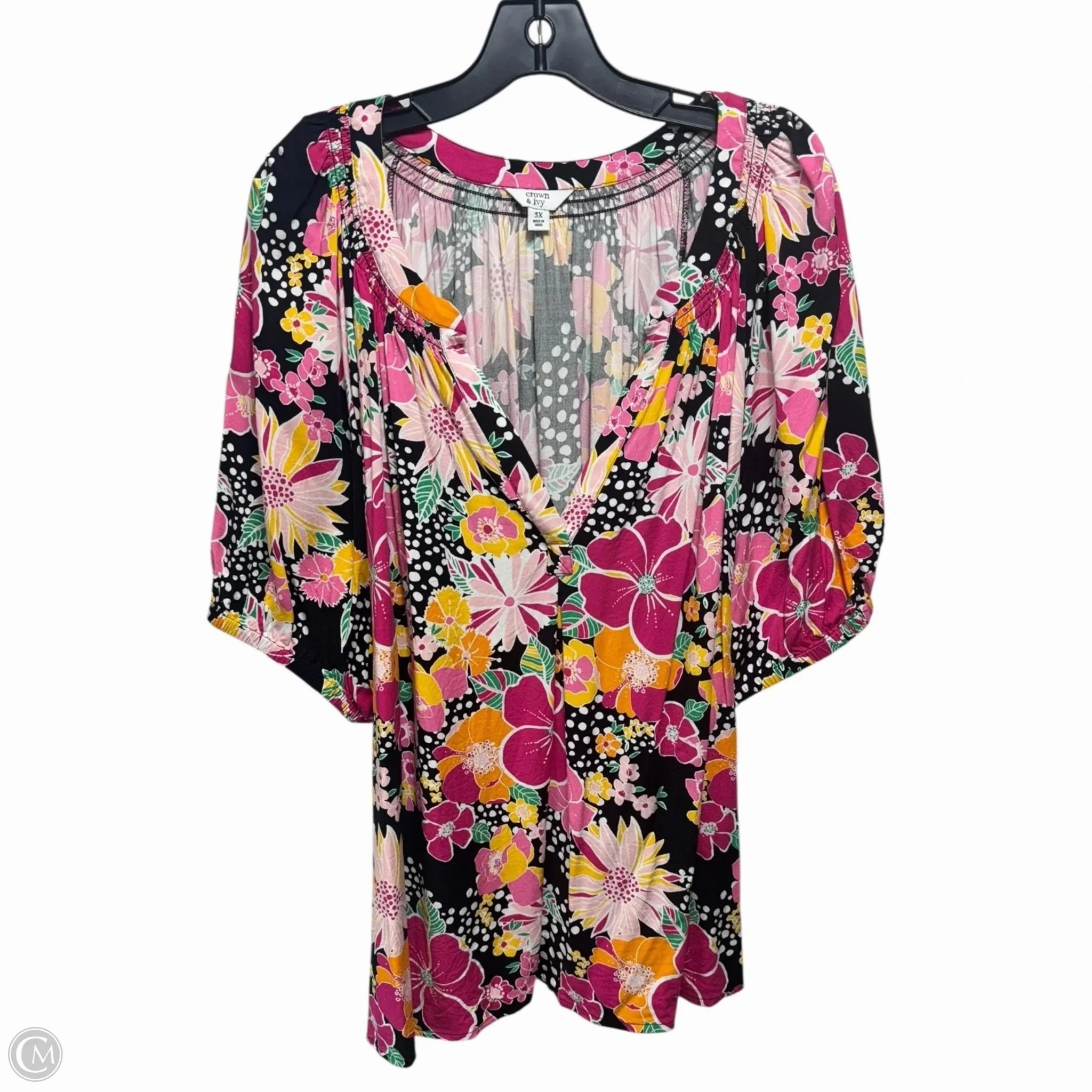 Top Short Sleeve By Crown And Ivy In Floral Print, Size: 3x Casual Choice