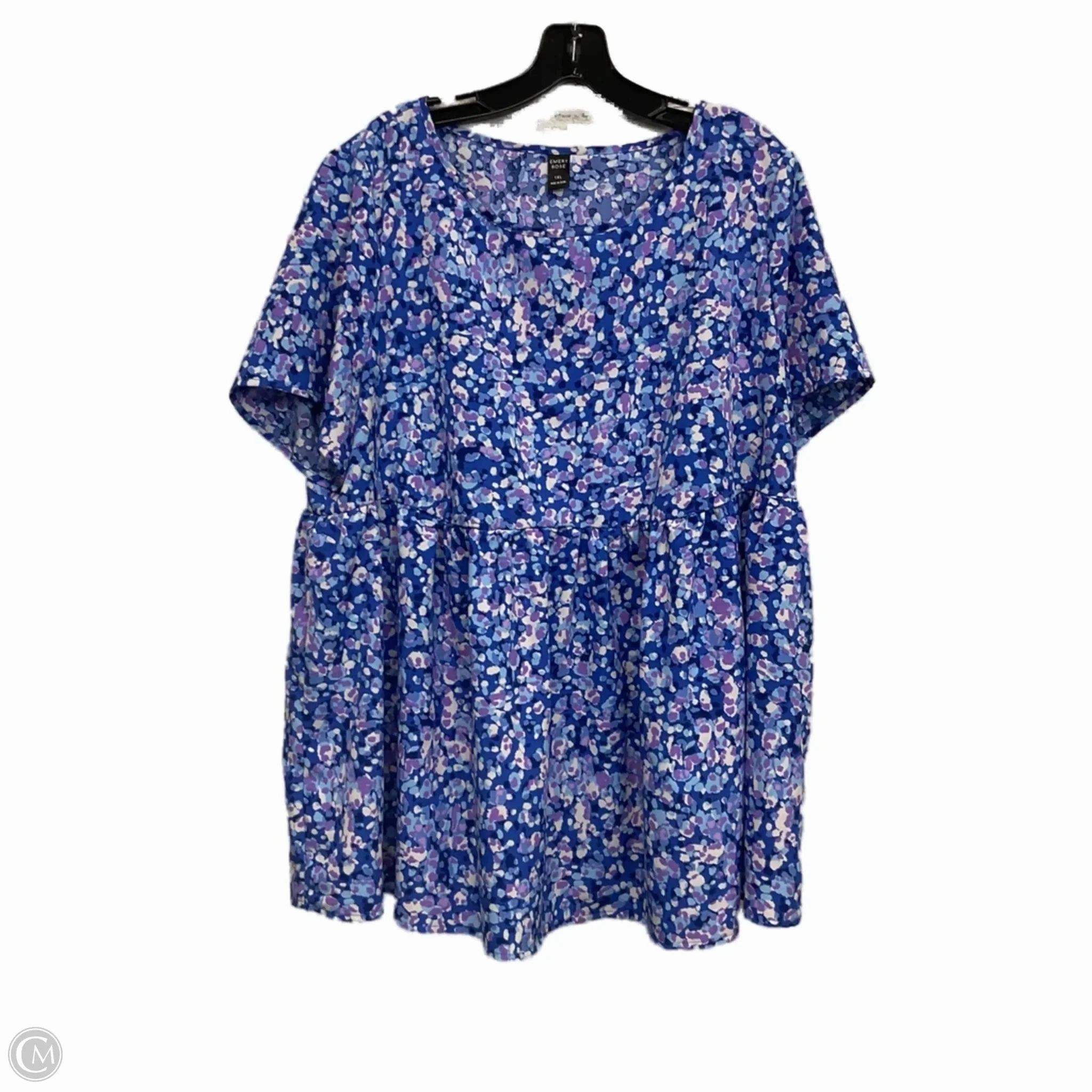 DoubleLayeredCollar Top Short Sleeve By Emery Rose  In Blue & Purple, Size: 1x