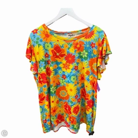 RibbedNeckBanding Cozy Layer Fit Top Short Sleeve By Haptics In Orange & Yellow, Size: 3x