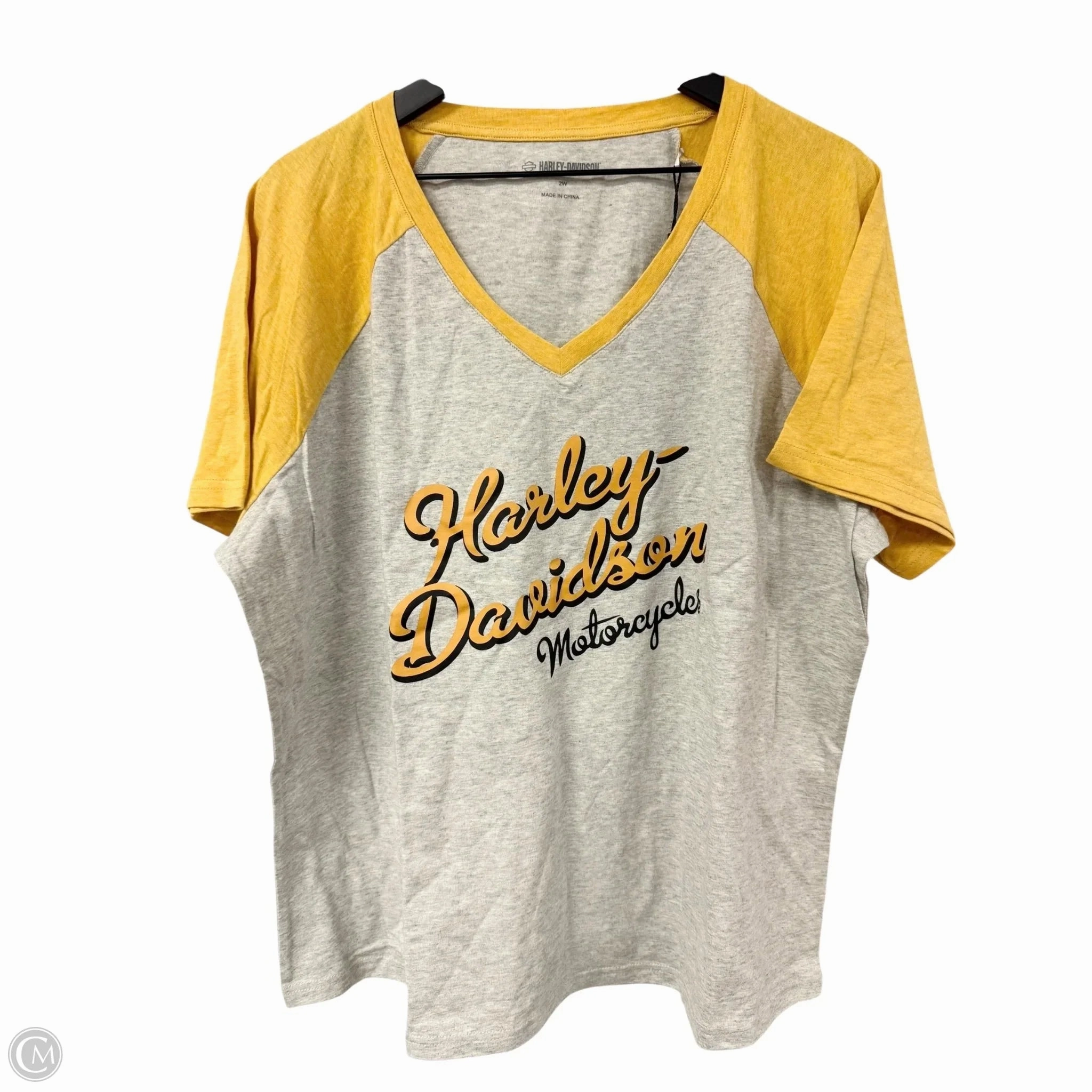 Top Short Sleeve By Harley Davidson In Grey & Yellow, Size: 2x Effortless Vibe Garment Dyed