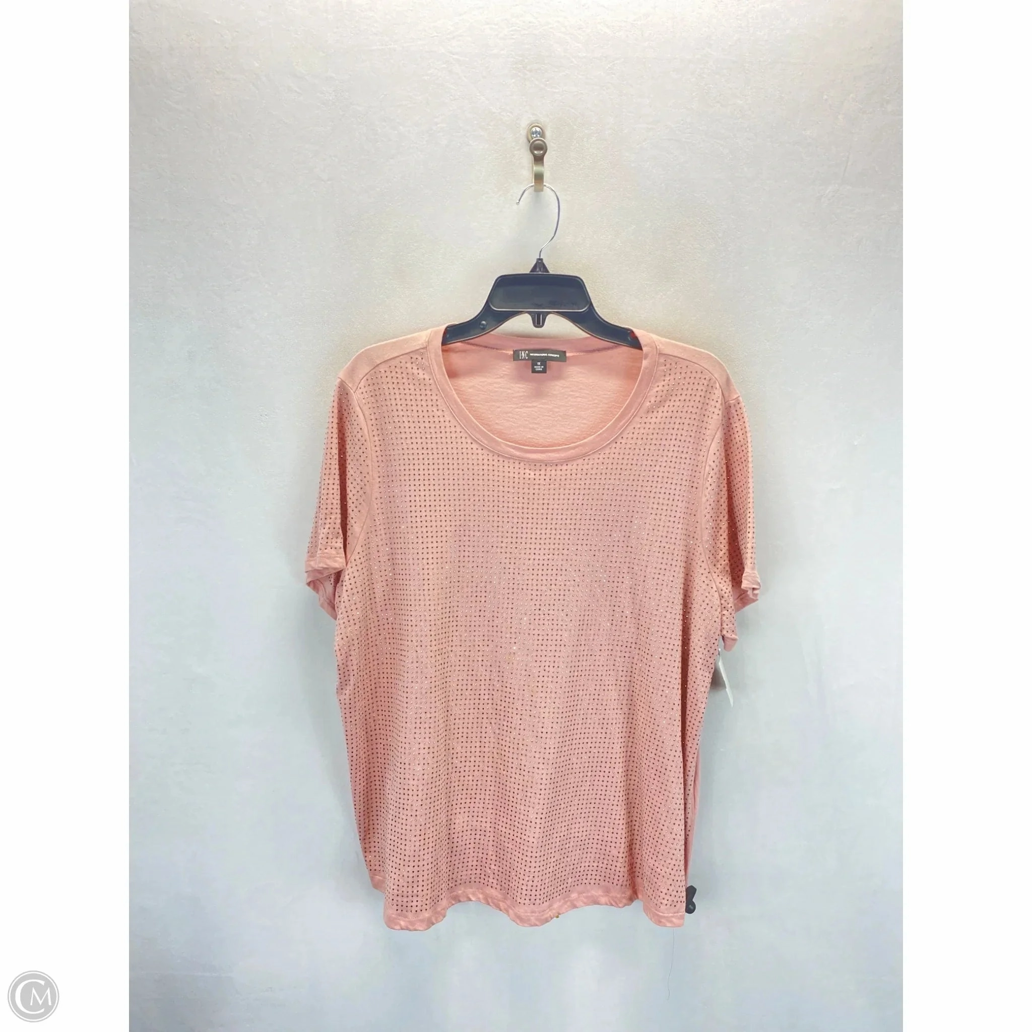 Cool and Relaxed Festival wear Top Short Sleeve By Inc In Pink, Size: 1x