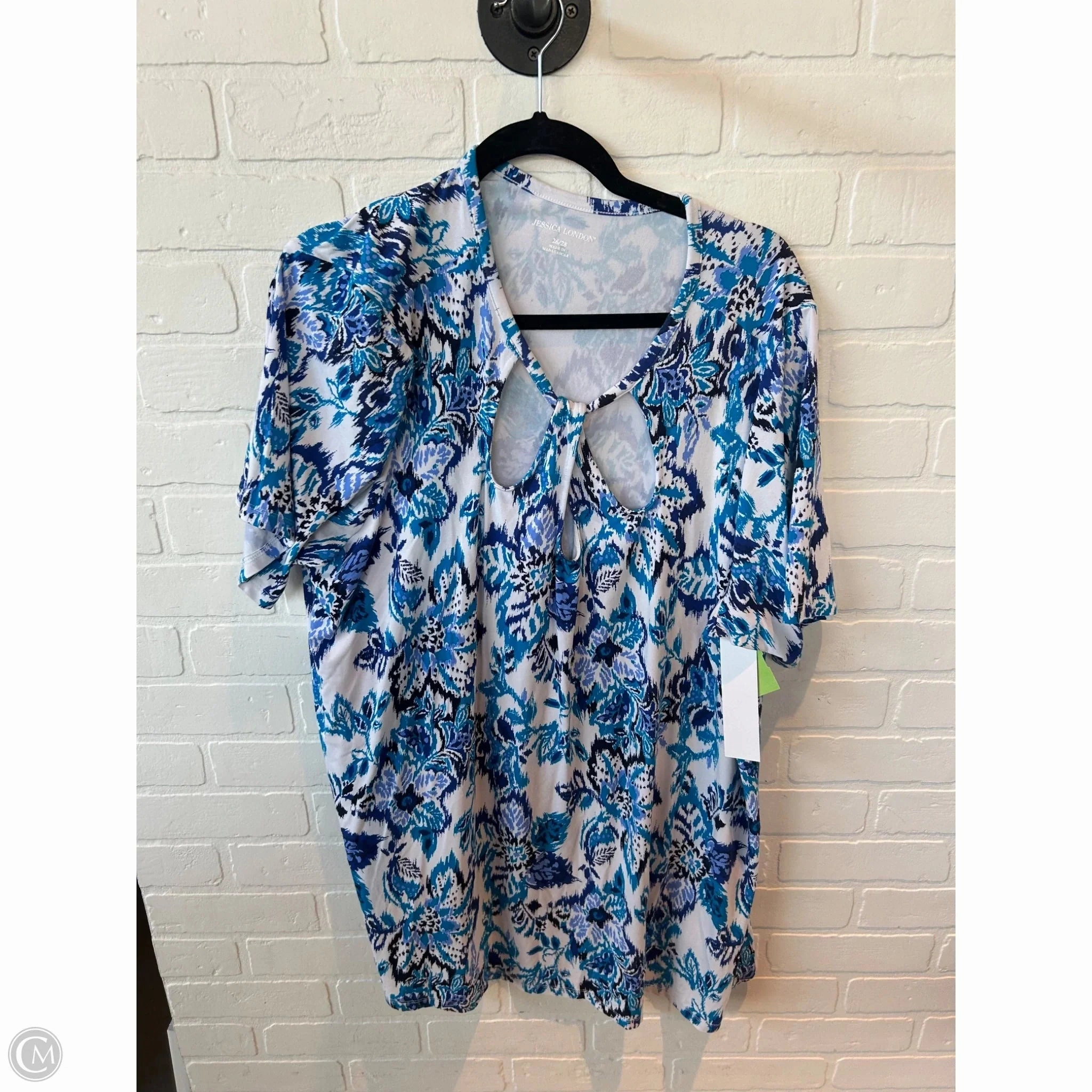 Top Short Sleeve By Jessica London In Blue & White, Size: 4x Basic Top