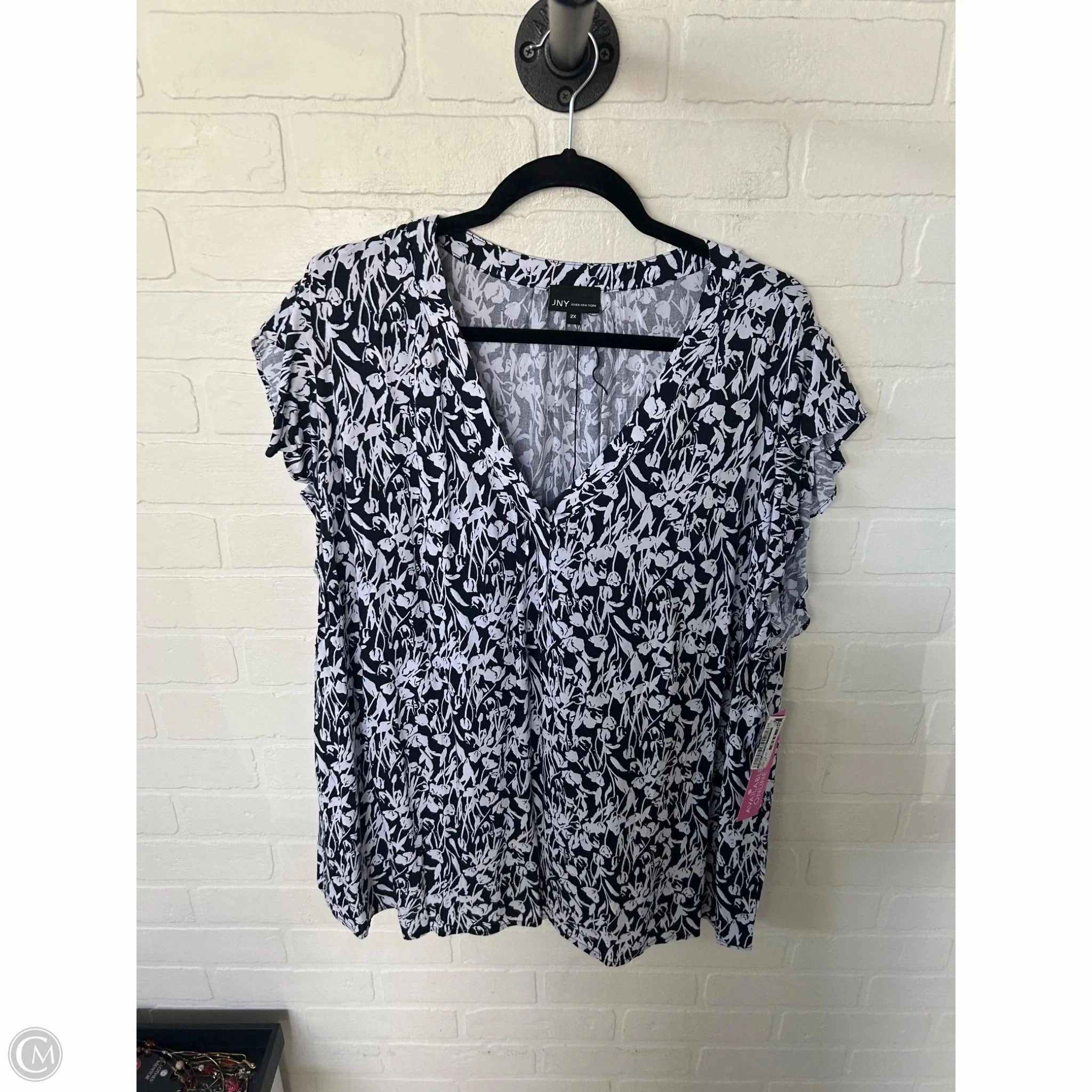 Top Short Sleeve By Jones New York In Black & White, Size: 2x Stylish Fit