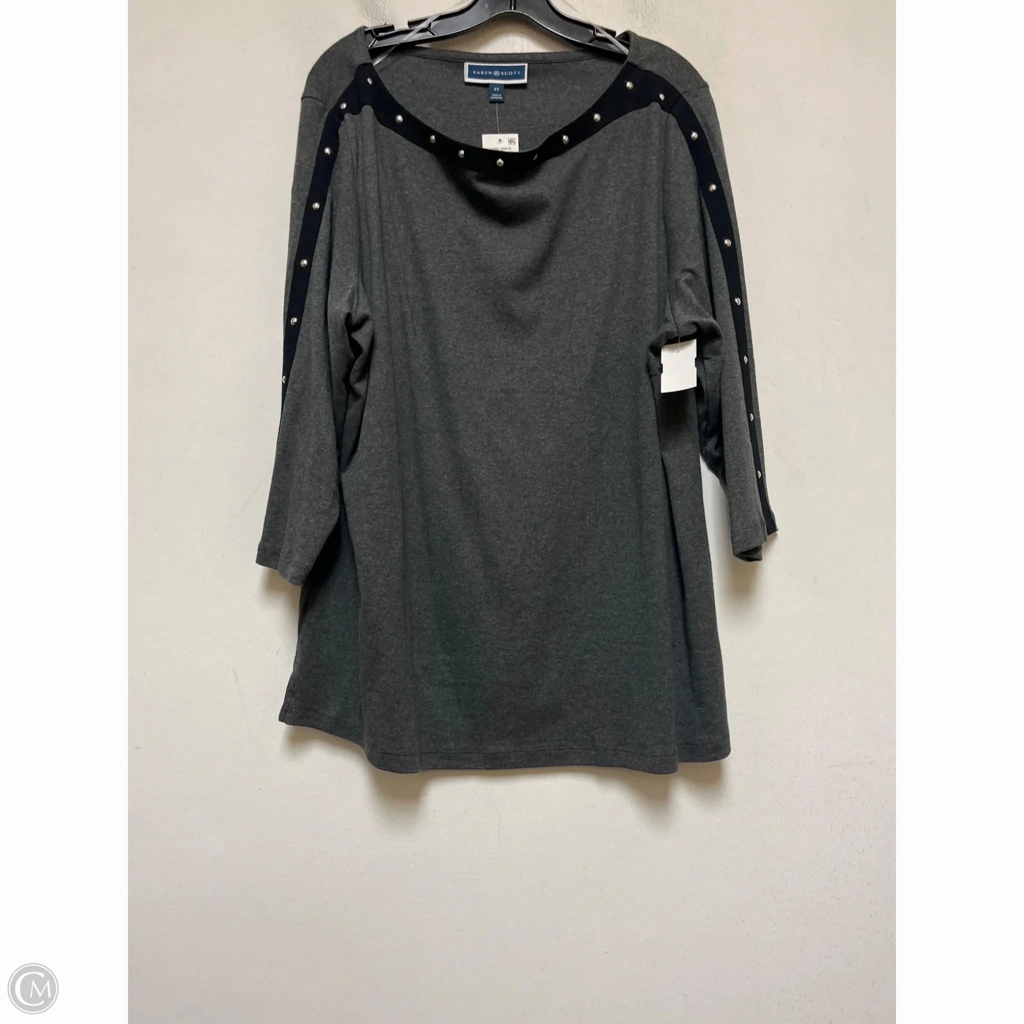Top Short Sleeve By Karen Scott In Black & Grey, Size: 2x Trendy All-Day Ultra Soft Finish