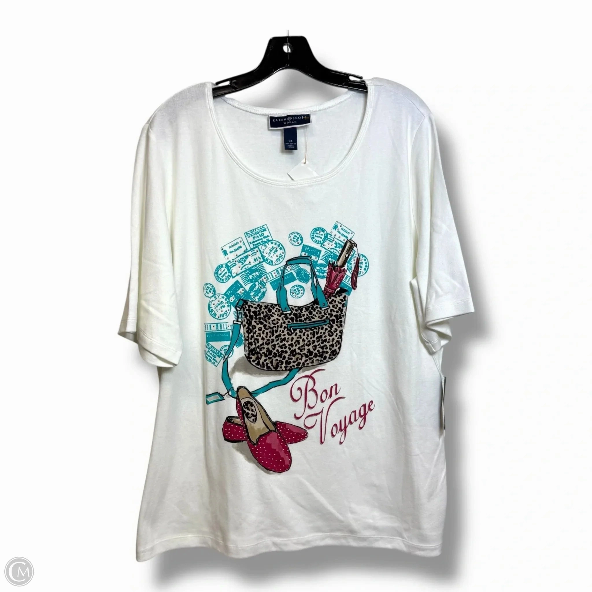 Minimalist Stitching SoftenedNeckline Top Short Sleeve By Karen Scott In White, Size: 2x