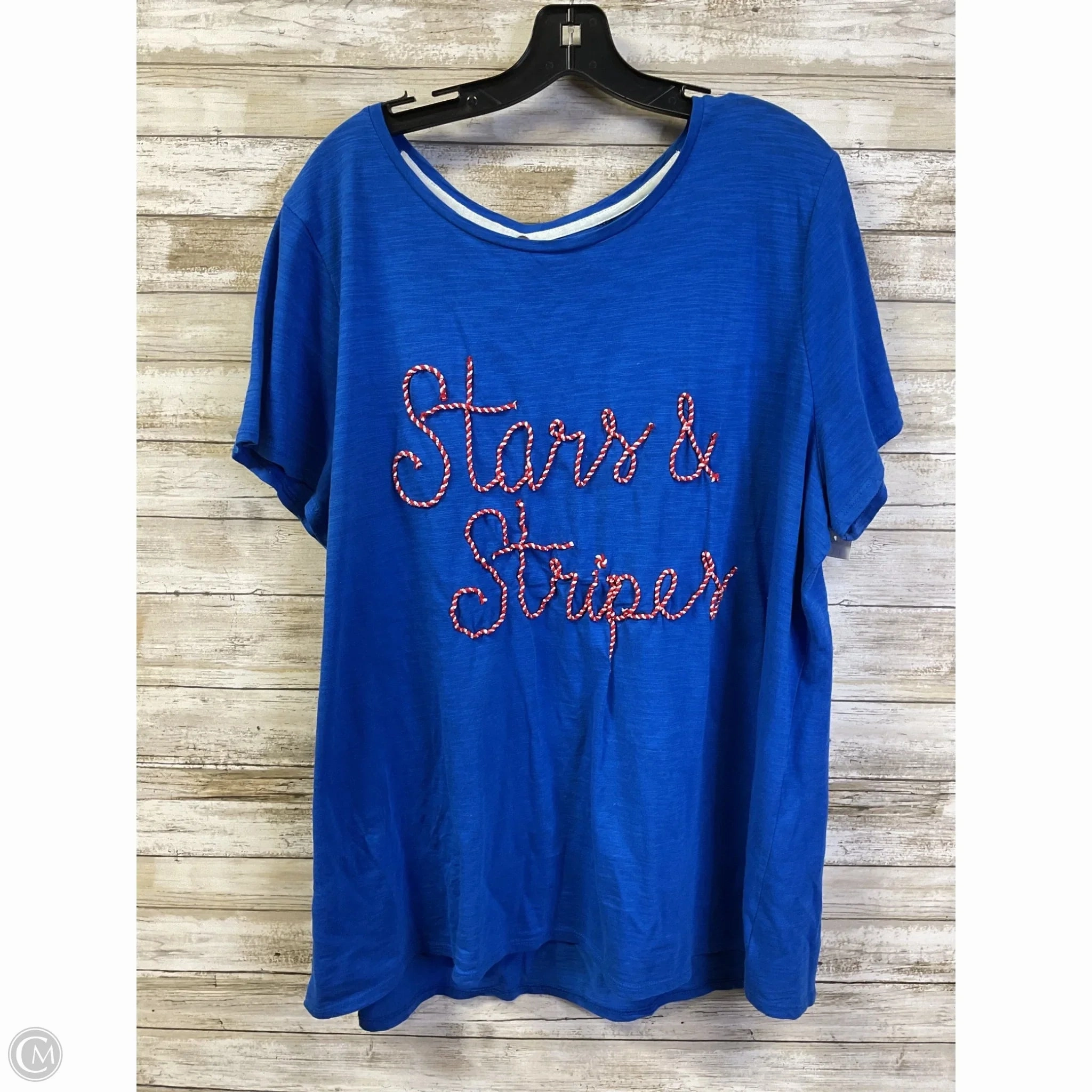 quick dry Luxury clothing Top Short Sleeve By Kim Rogers In Blue & Red & White, Size: 1x