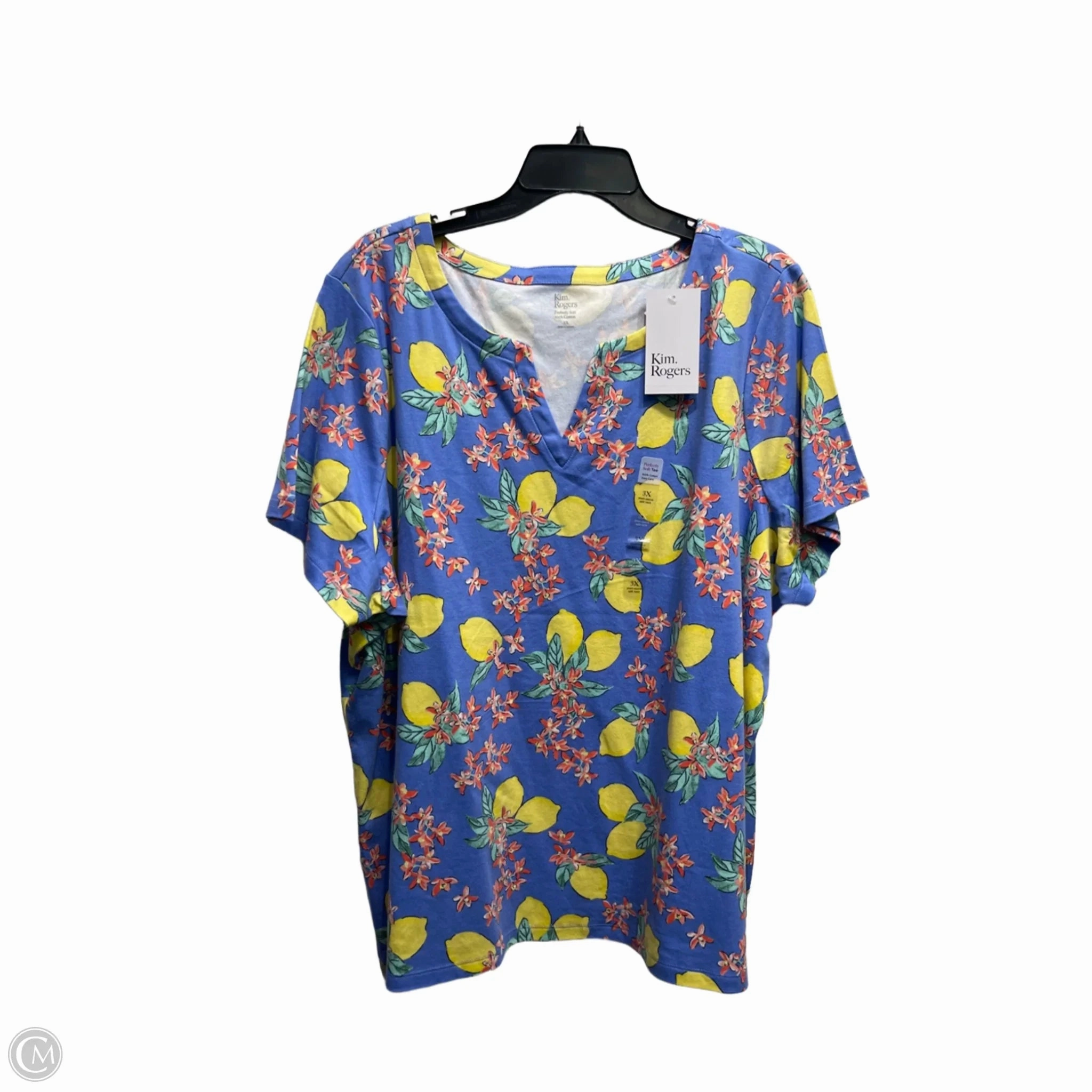 Timeless Fit Top Short Sleeve By Kim Rogers In Blue & Yellow, Size: 3x