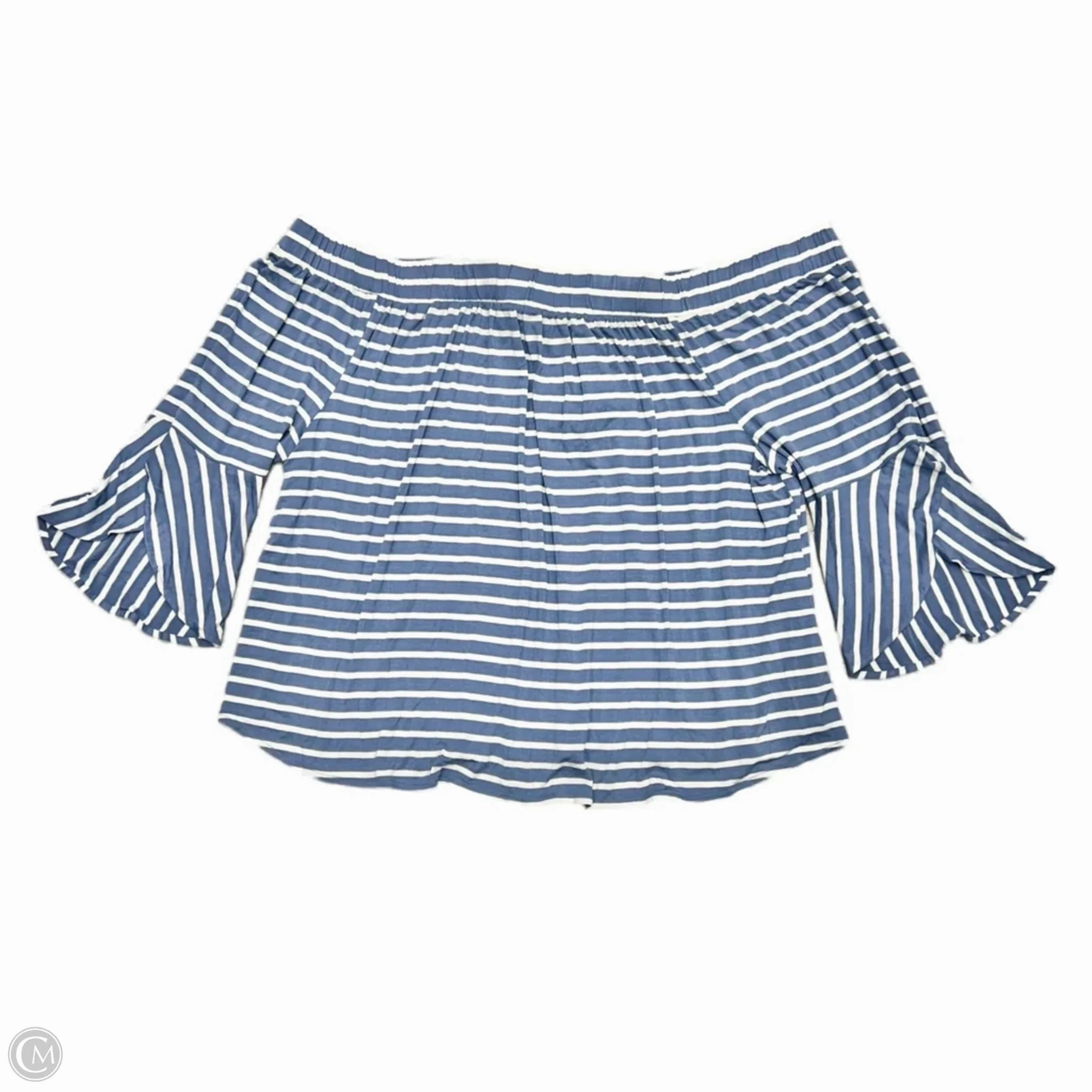 Top Short Sleeve By Lane Bryant In Blue & White, Size: 4x Spandex Enhanced Elasticity