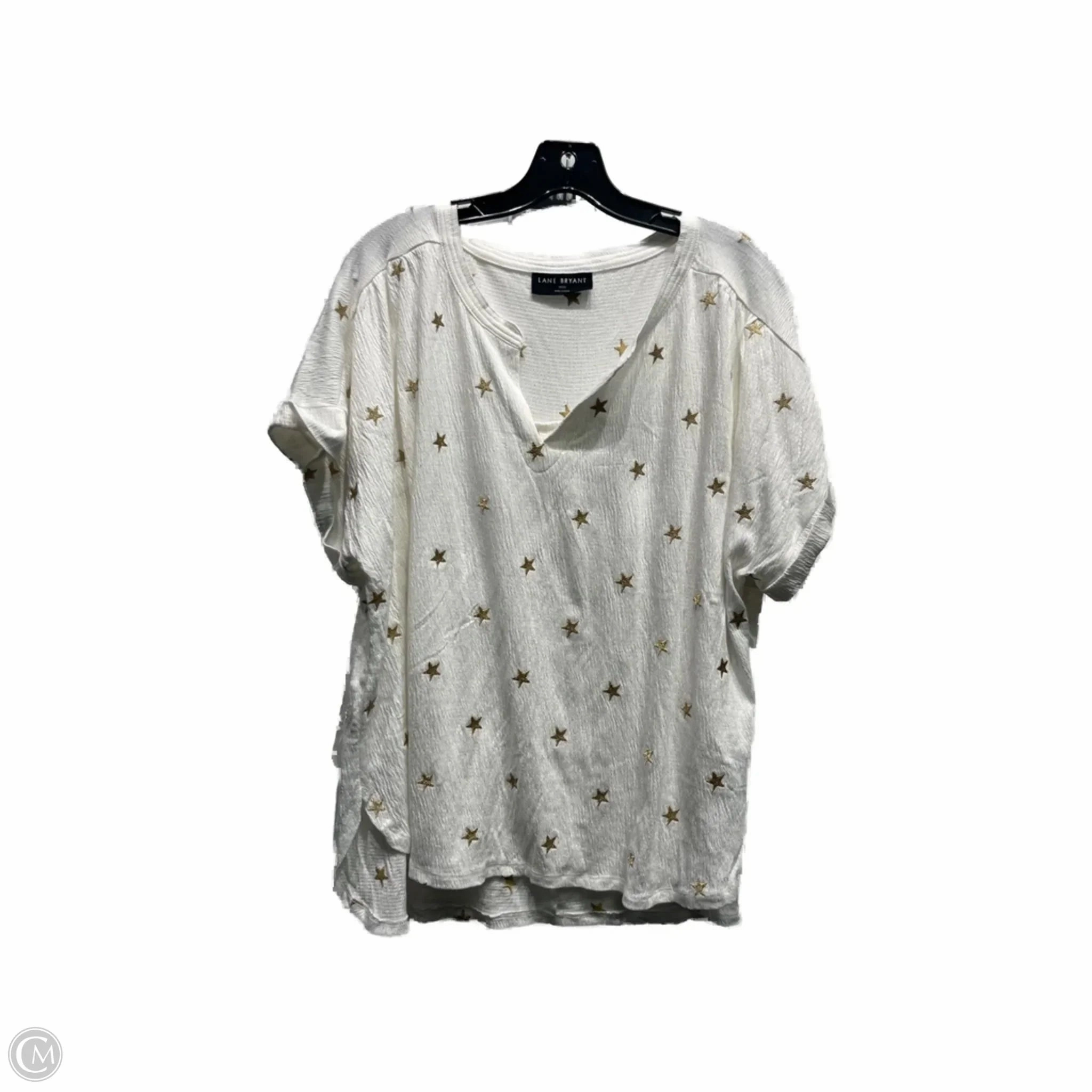 Casual and Soft Sleek Layers Top Short Sleeve By Lane Bryant In Gold & White, Size: 1x