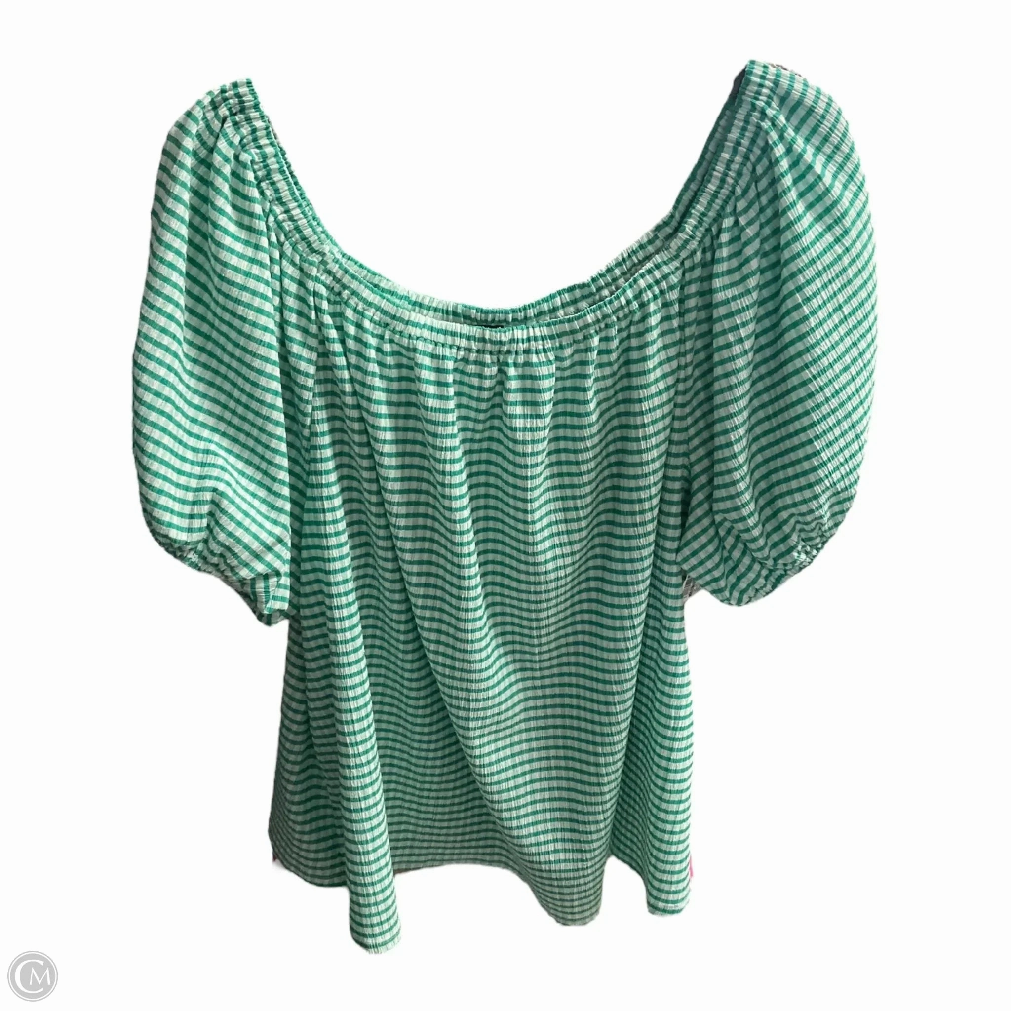 Top Short Sleeve By Lane Bryant In Green & White, Size: 2x Durable Ribbed Hem SustainableManufacturing