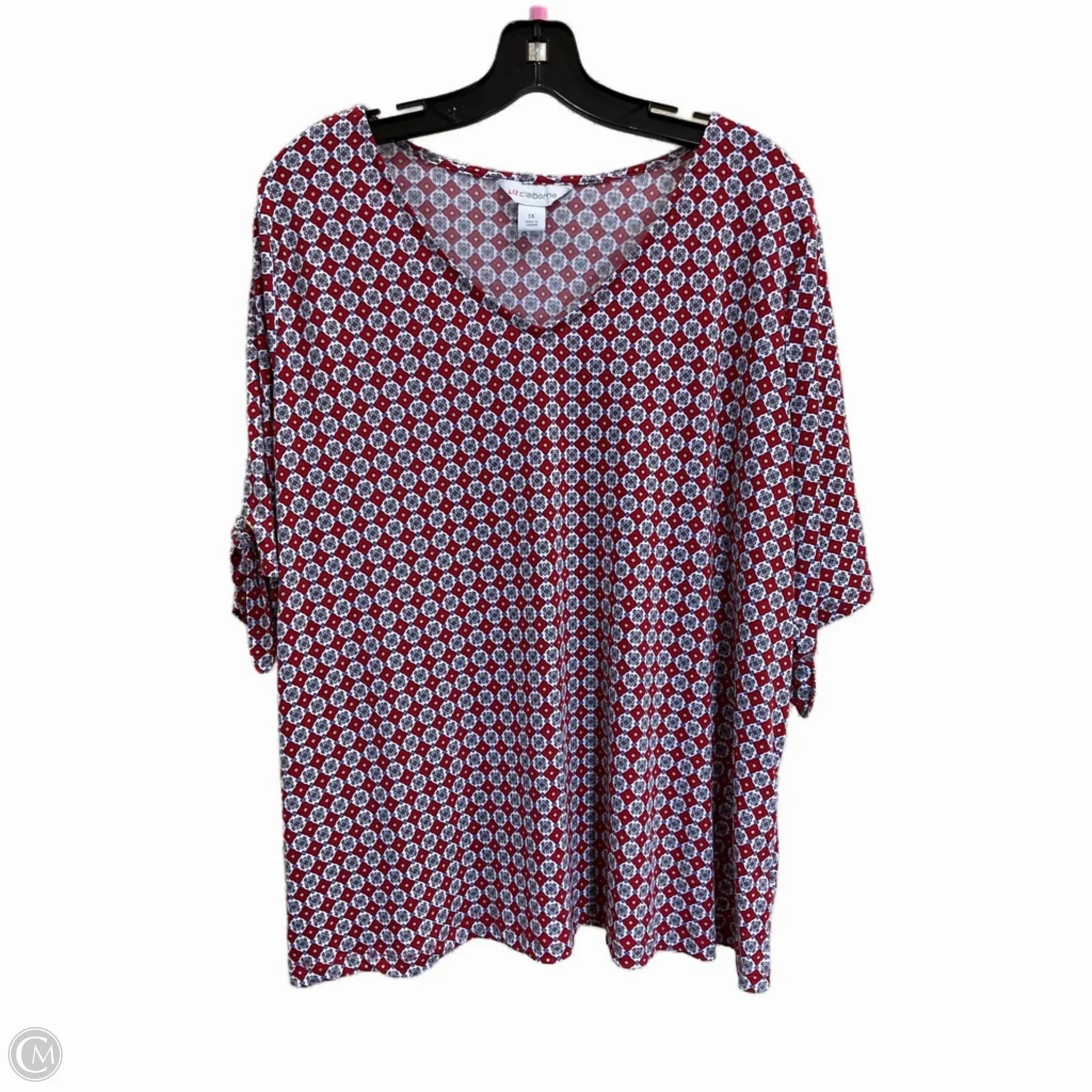Durable Ribbed Hem Top Short Sleeve By Liz Claiborne In Red, Size: 1x