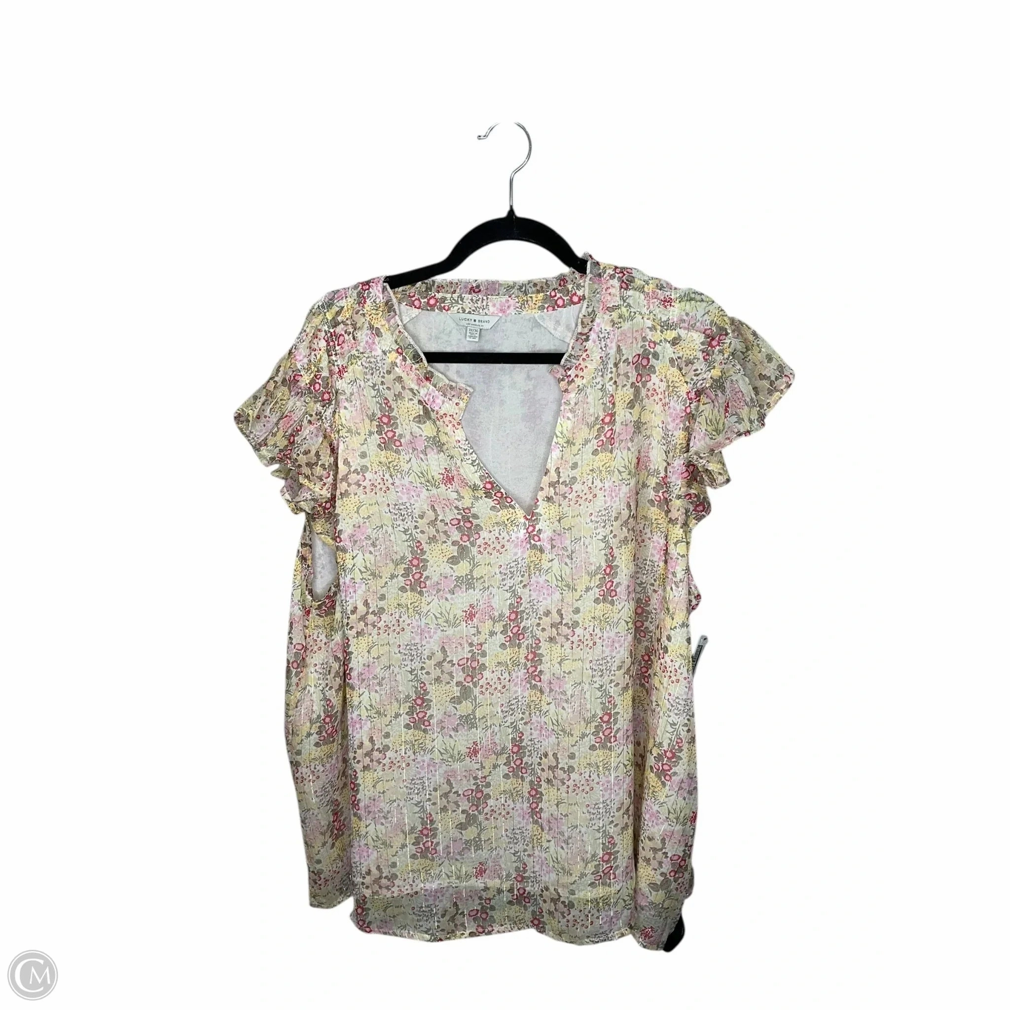 Street Style Trend Top Short Sleeve By Lucky Brand In Floral Print, Size: 3x