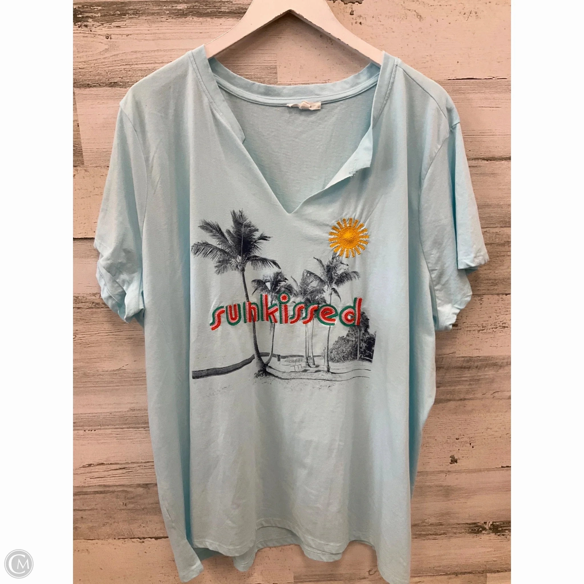 Top Short Sleeve By Maurices In Aqua, Size: 3x Garment Dyed Finish
