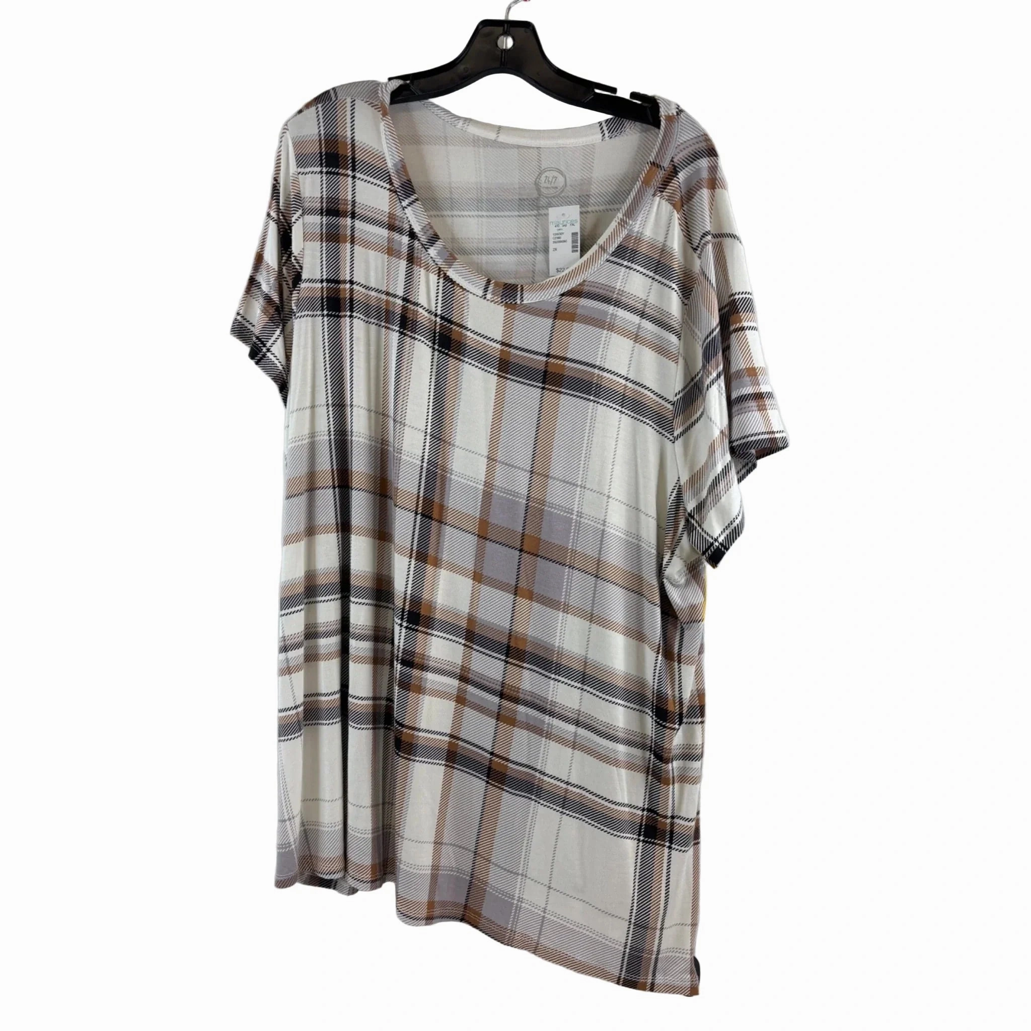 Sporty Layer Look Outdoor Adventure Top Short Sleeve By Maurices In Tan & White, Size: 2x