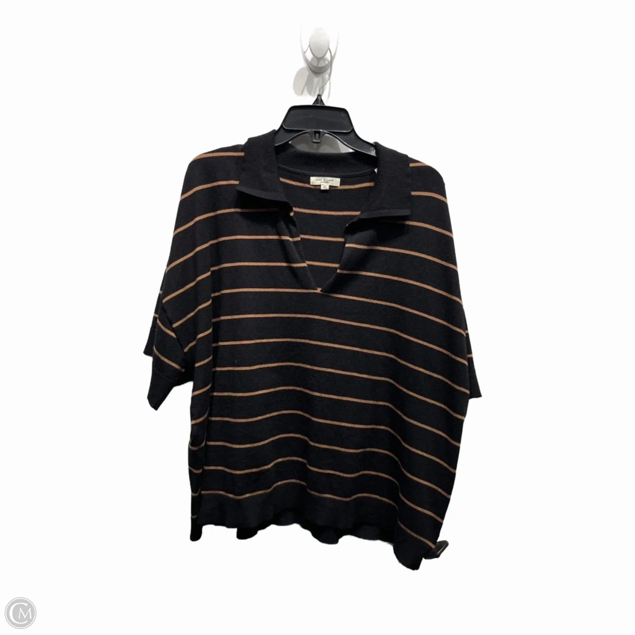 Layered Look Wear Top Short Sleeve By Max Studio In Black & Tan, Size: 2x