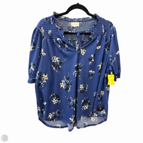 Circular Knit Construction Comfy Stretch Wear Top Short Sleeve By Melloday In Blue, Size: 1x