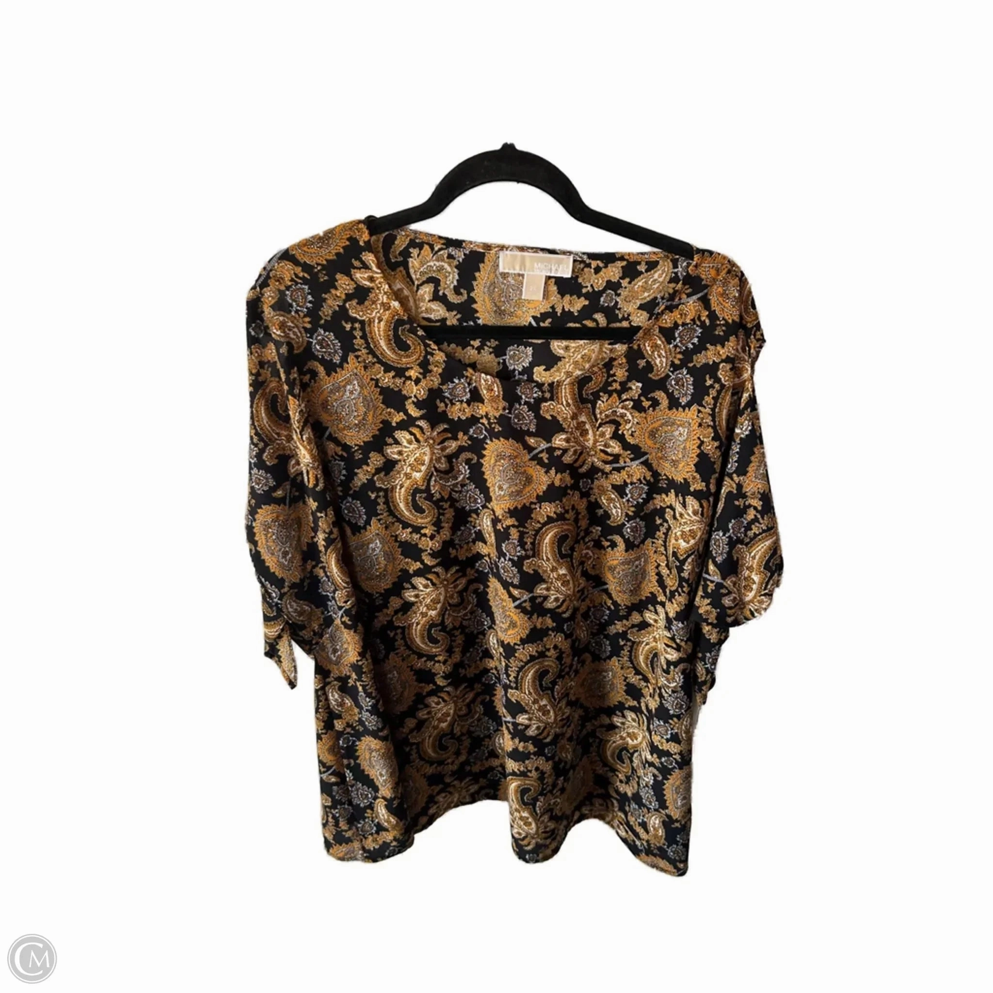 Ethically Sourced Material Top Short Sleeve By Michael By Michael Kors In Black & Gold, Size: 2x