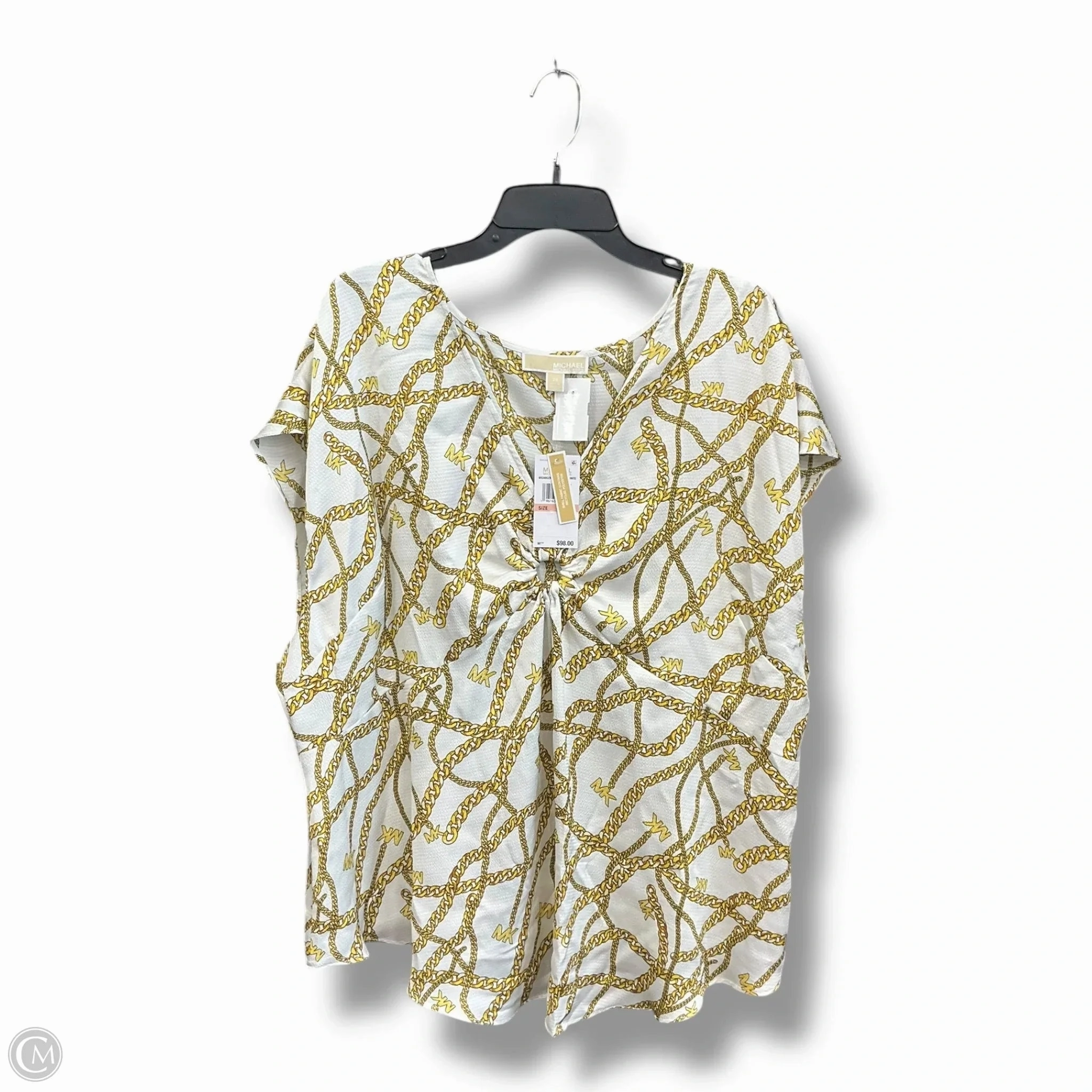 Seasonal Staple Top Short Sleeve By Michael By Michael Kors In White & Yellow, Size: 2x