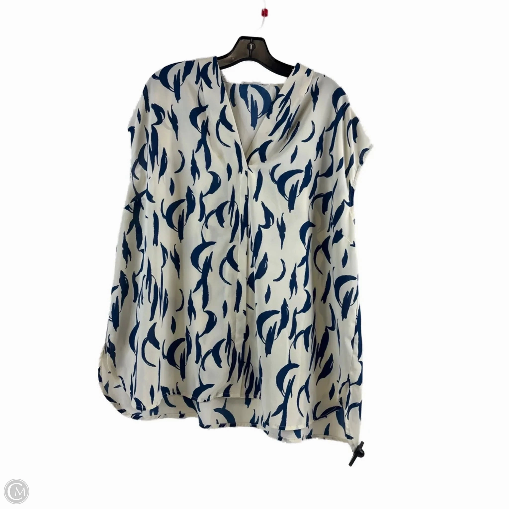 Formal Occasion Top Short Sleeve By Monday Fun In Blue & Cream, Size: 2x