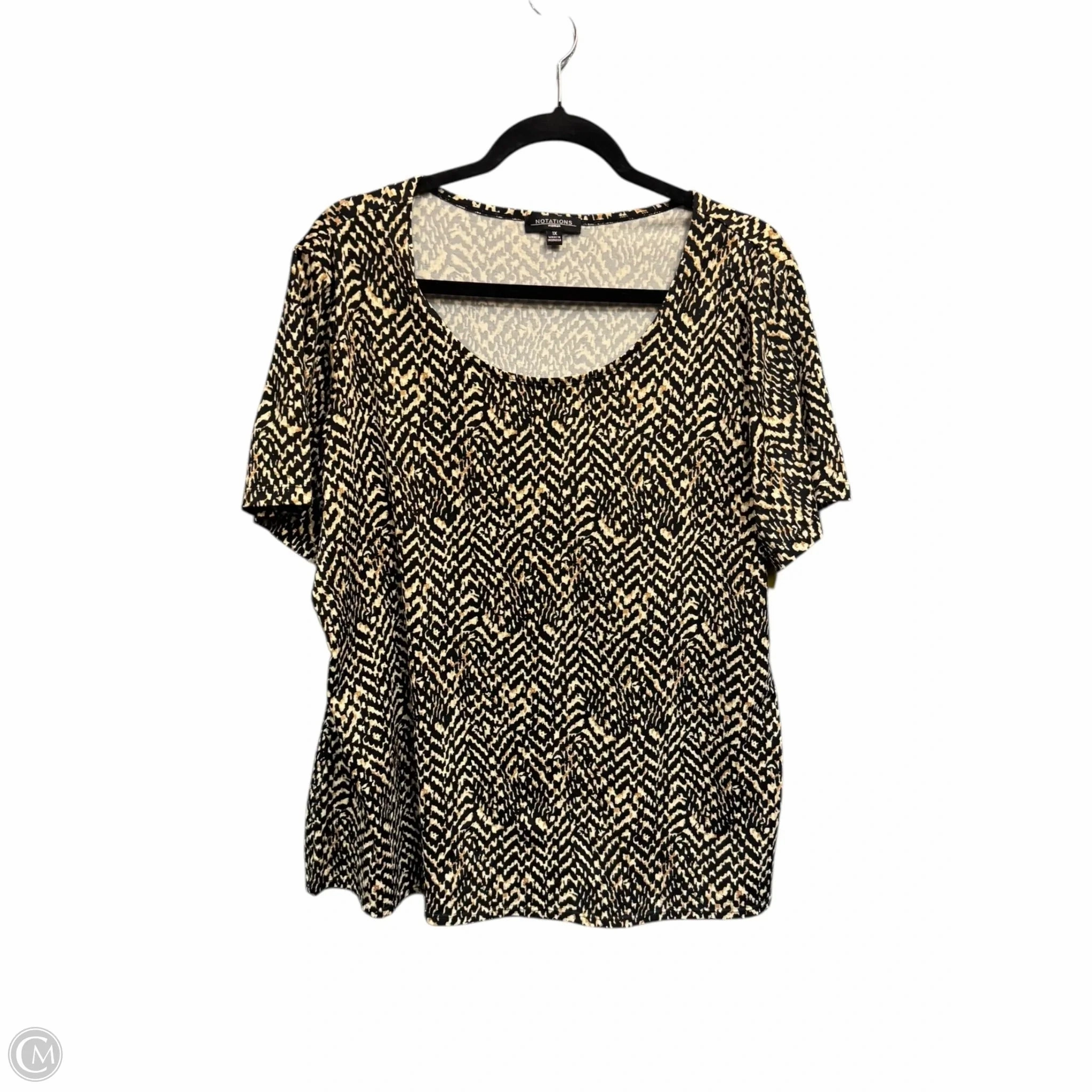 Top Short Sleeve By Notations In Black & Gold, Size: 1x Minimal Fashion