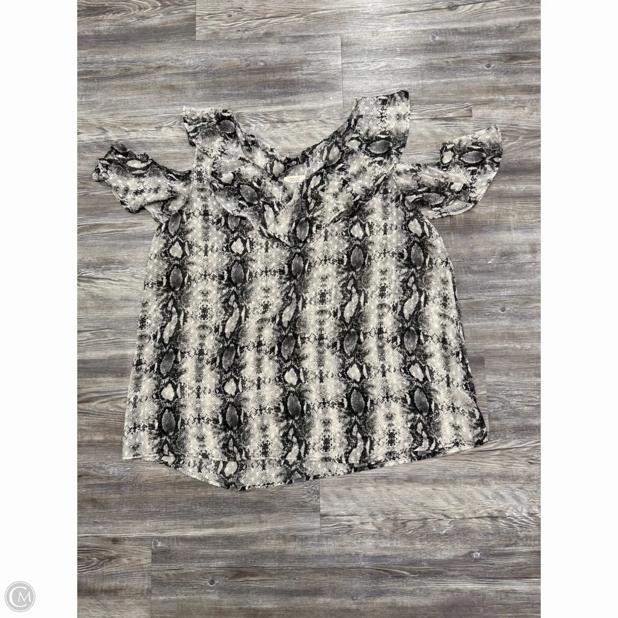 Perfect Fit Neutral Color Top Short Sleeve By Oddi In Snakeskin Print, Size: 3x